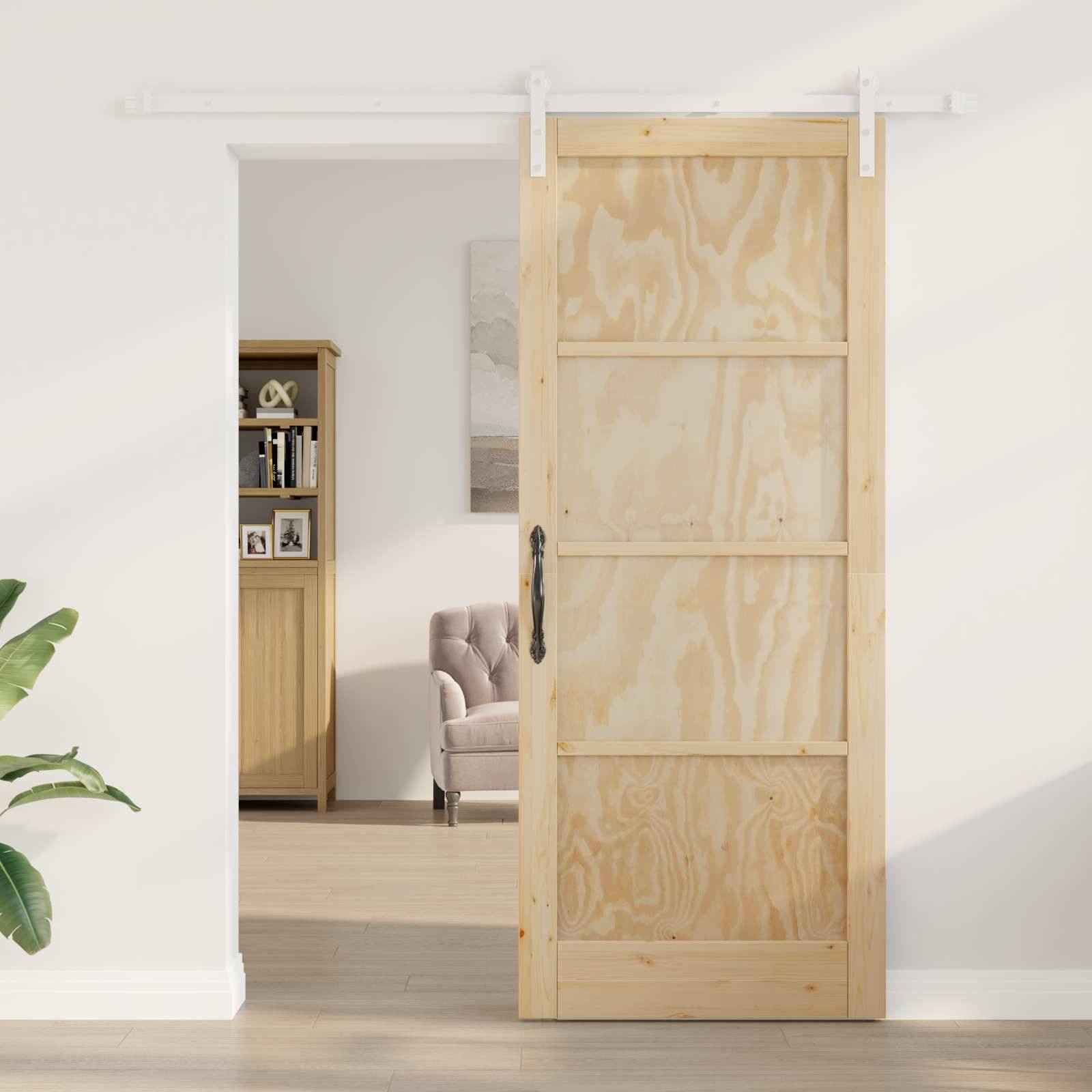 vidaXL Schiebetür Natürlich und Weiß 86 x 211 cm Massives Kiefernholz