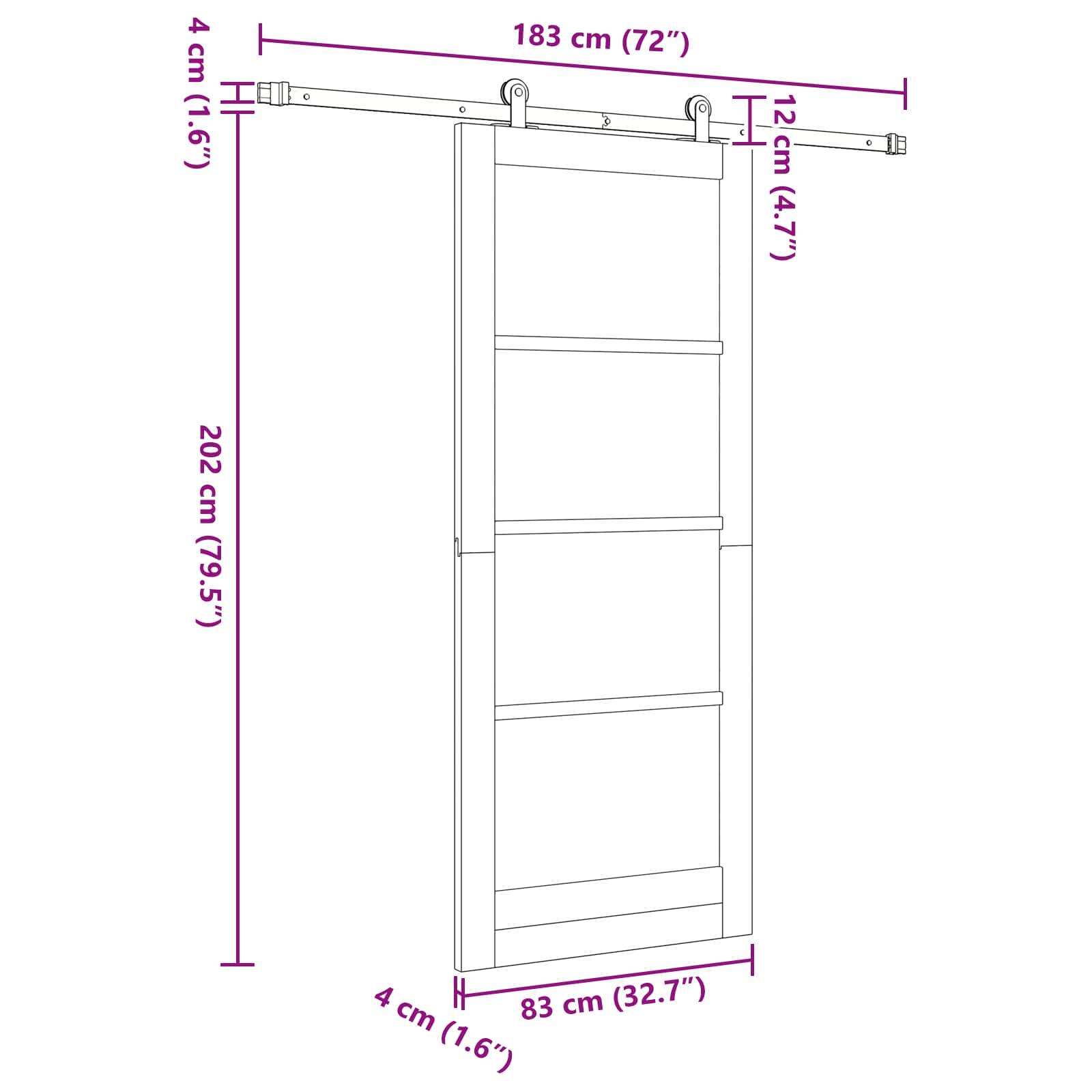 vidaXL Schiebetür Weiß und Schwarz 83 x 202 cm Massives Kiefernholz
