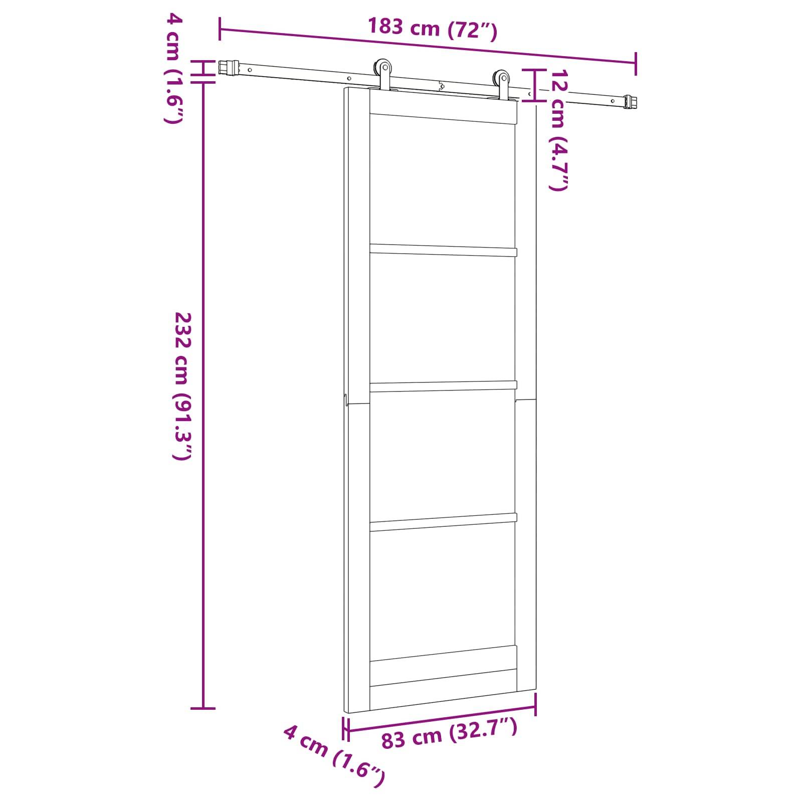 vidaXL Schiebetür Weiß und Schwarz 83 x 232 cm Massives Kiefernholz