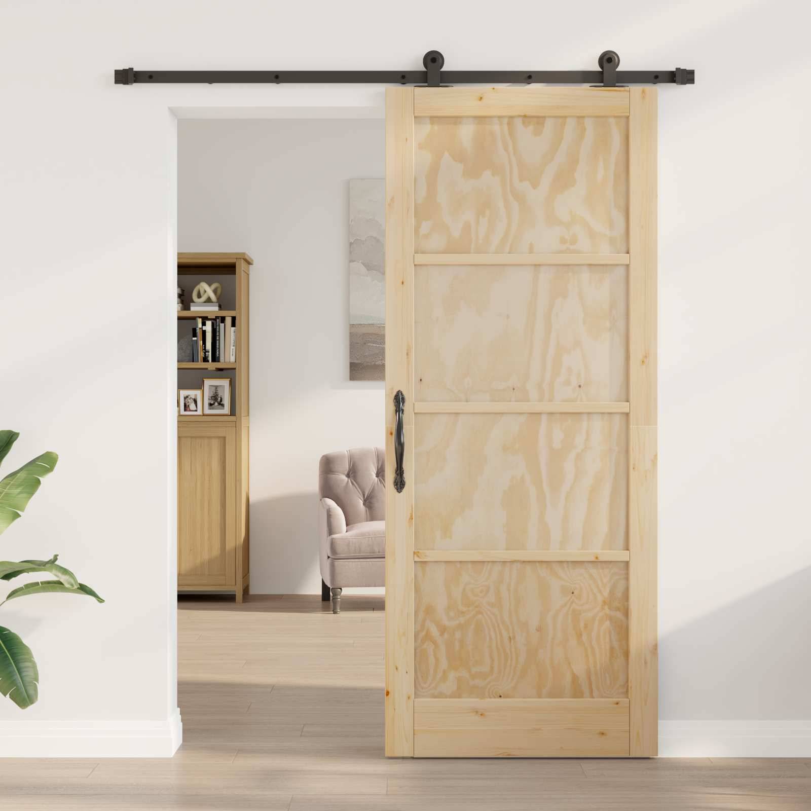 vidaXL Schiebetür Natürlich und Schwarz 86 x 211 cm