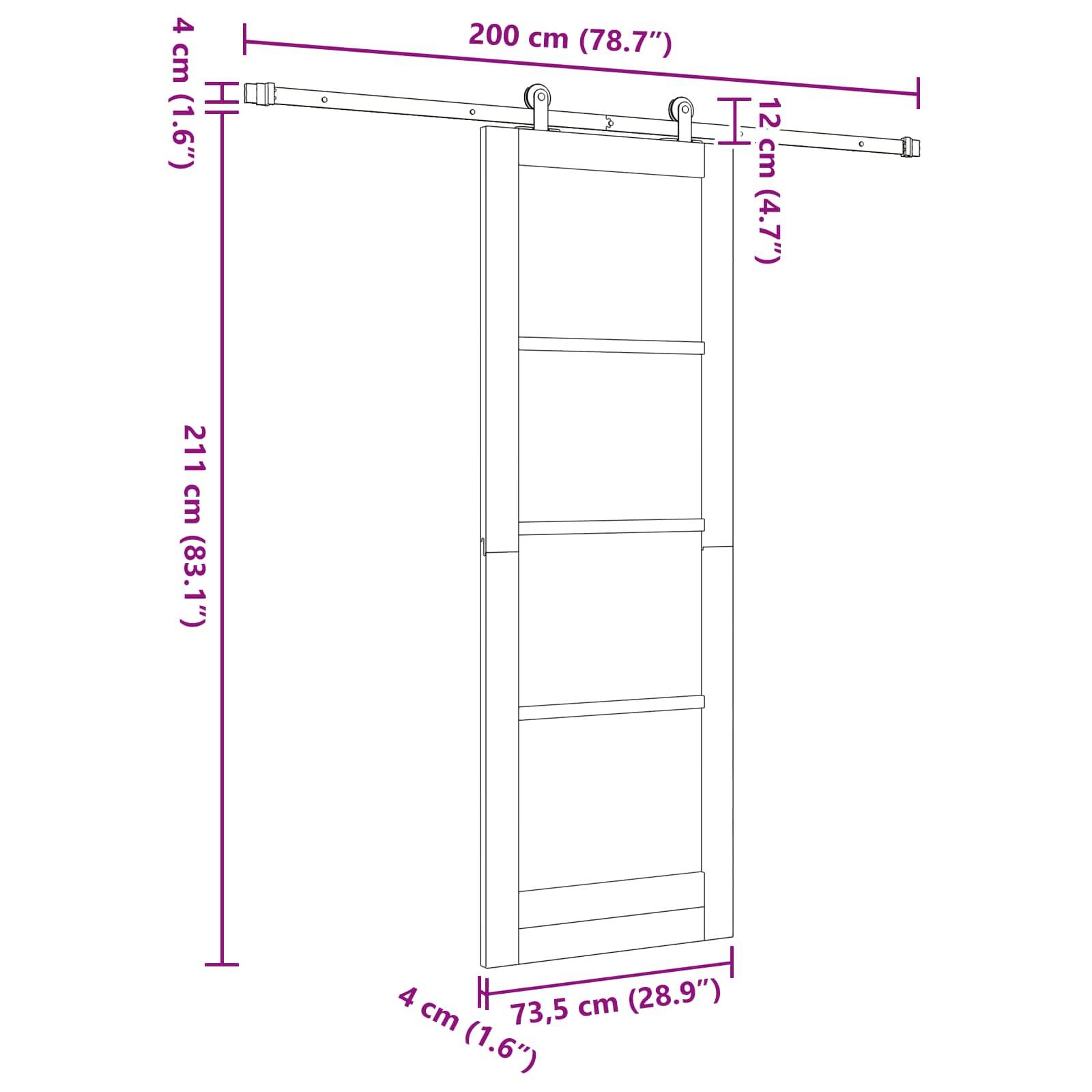 vidaXL Schiebetür Natürlich und Schwarz 73,5 x 211 cm