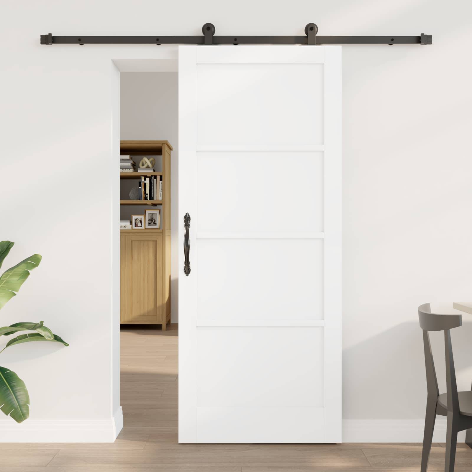 vidaXL Schiebetür Weiß und Schwarz 83 x 202 cm Massives Kiefernholz