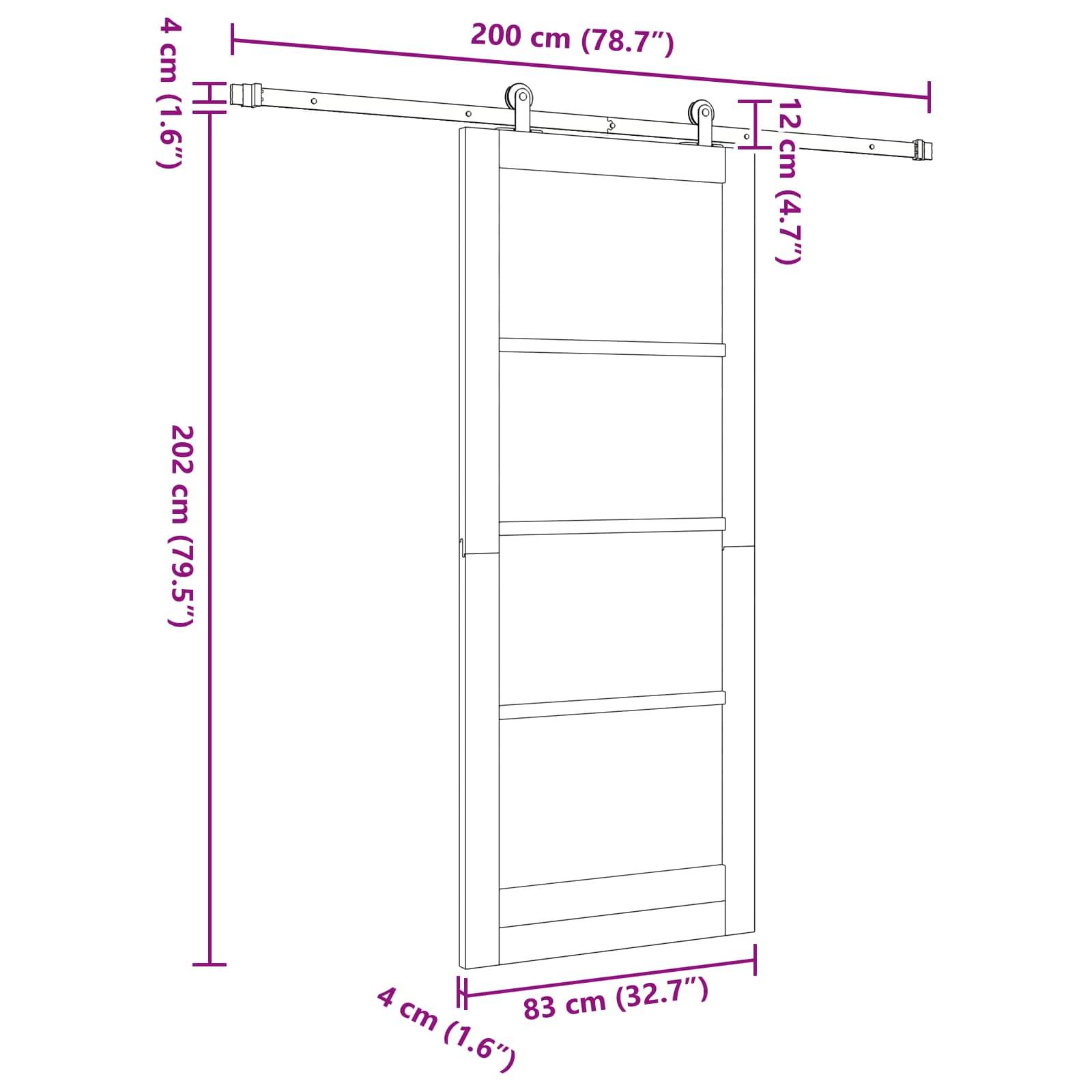 vidaXL Schiebetür Weiß und Schwarz 83 x 202 cm Massives Kiefernholz