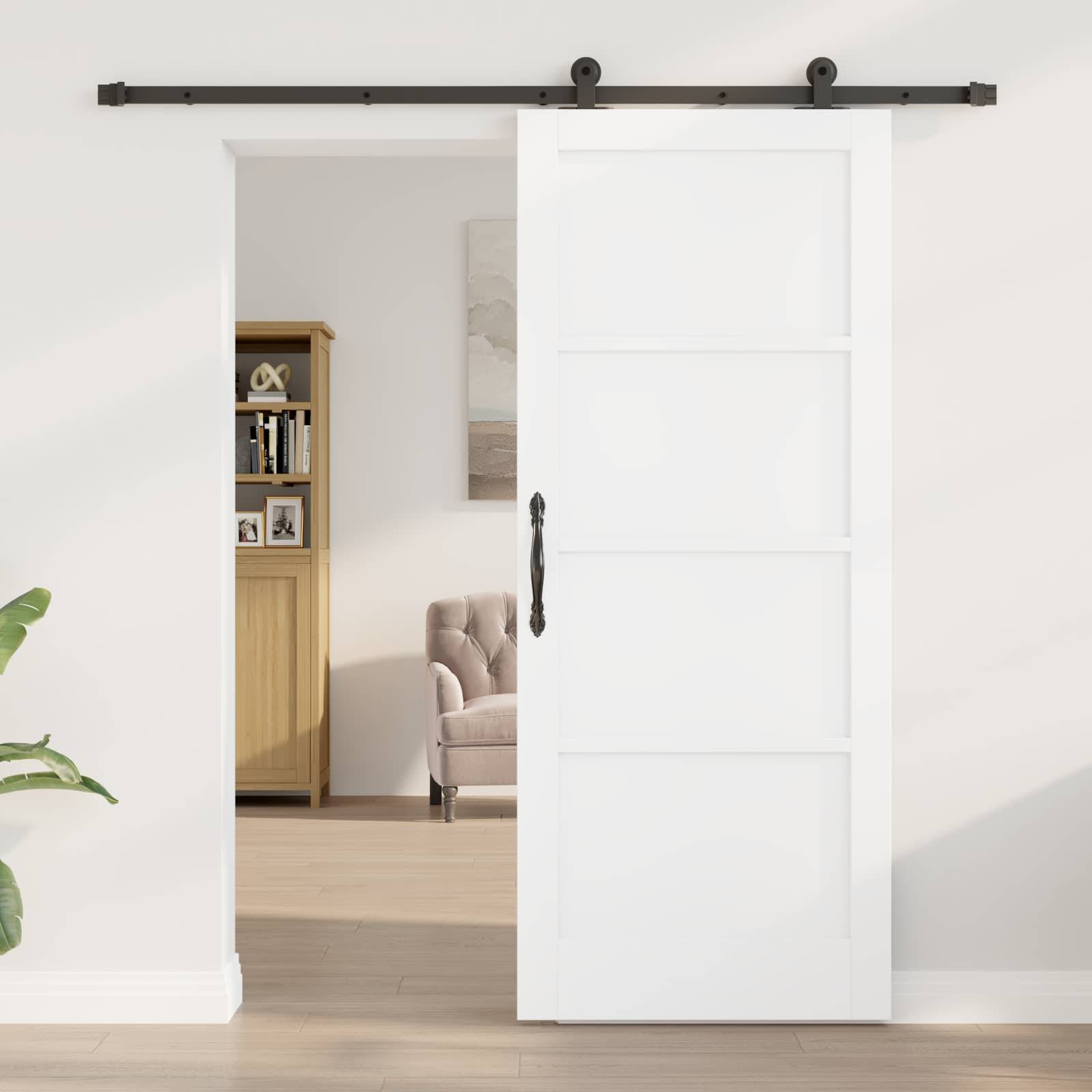 vidaXL Schiebetür Weiß und Schwarz 83 x 202 cm Massives Kiefernholz