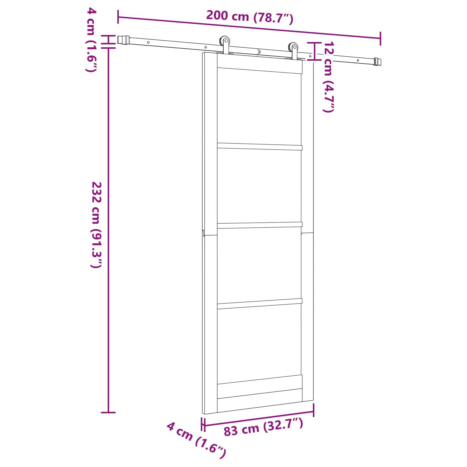 vidaXL Schiebetür Weiß und Schwarz 83 x 232 cm Massives Kiefernholz