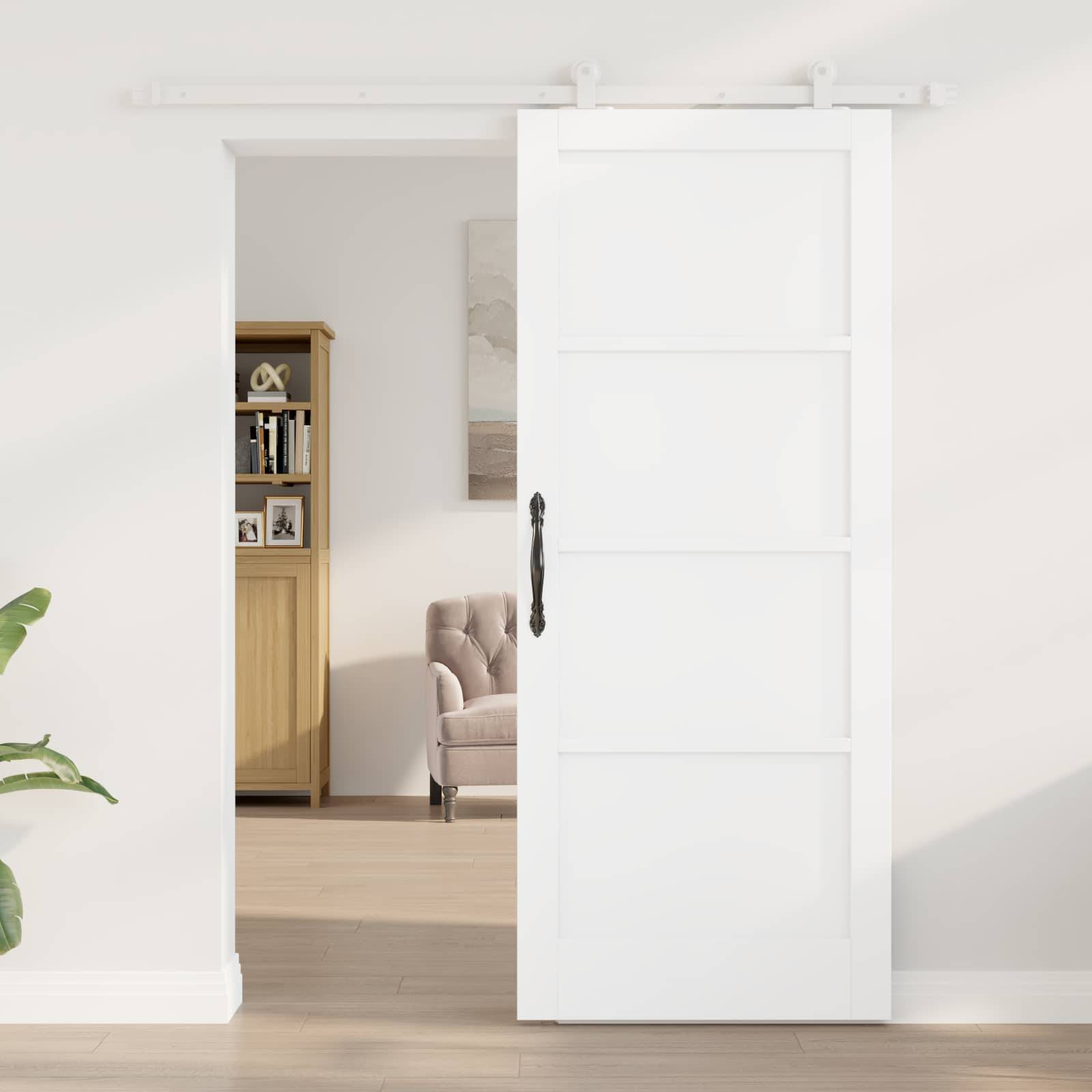 vidaXL Schiebetür Weiß 83 x 202 cm Massives Kiefernholz