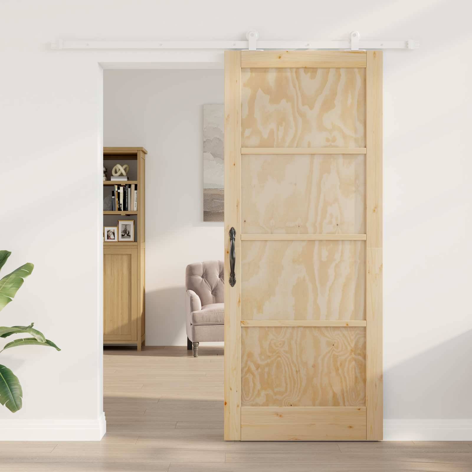 vidaXL Schiebetür Natürlich und Weiß 86 x 211 cm Massives Kiefernholz
