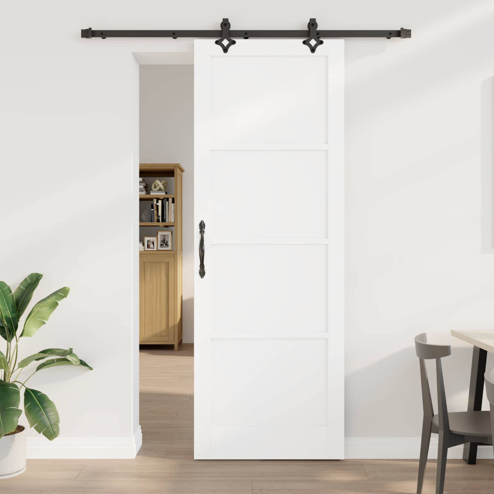 vidaXL Schiebetür Weiß und Schwarz 83 x 232 cm Massives Kiefernholz