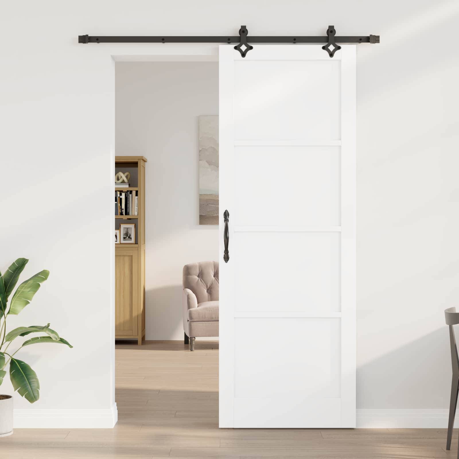 vidaXL Schiebetür Weiß und Schwarz 83 x 232 cm Massives Kiefernholz