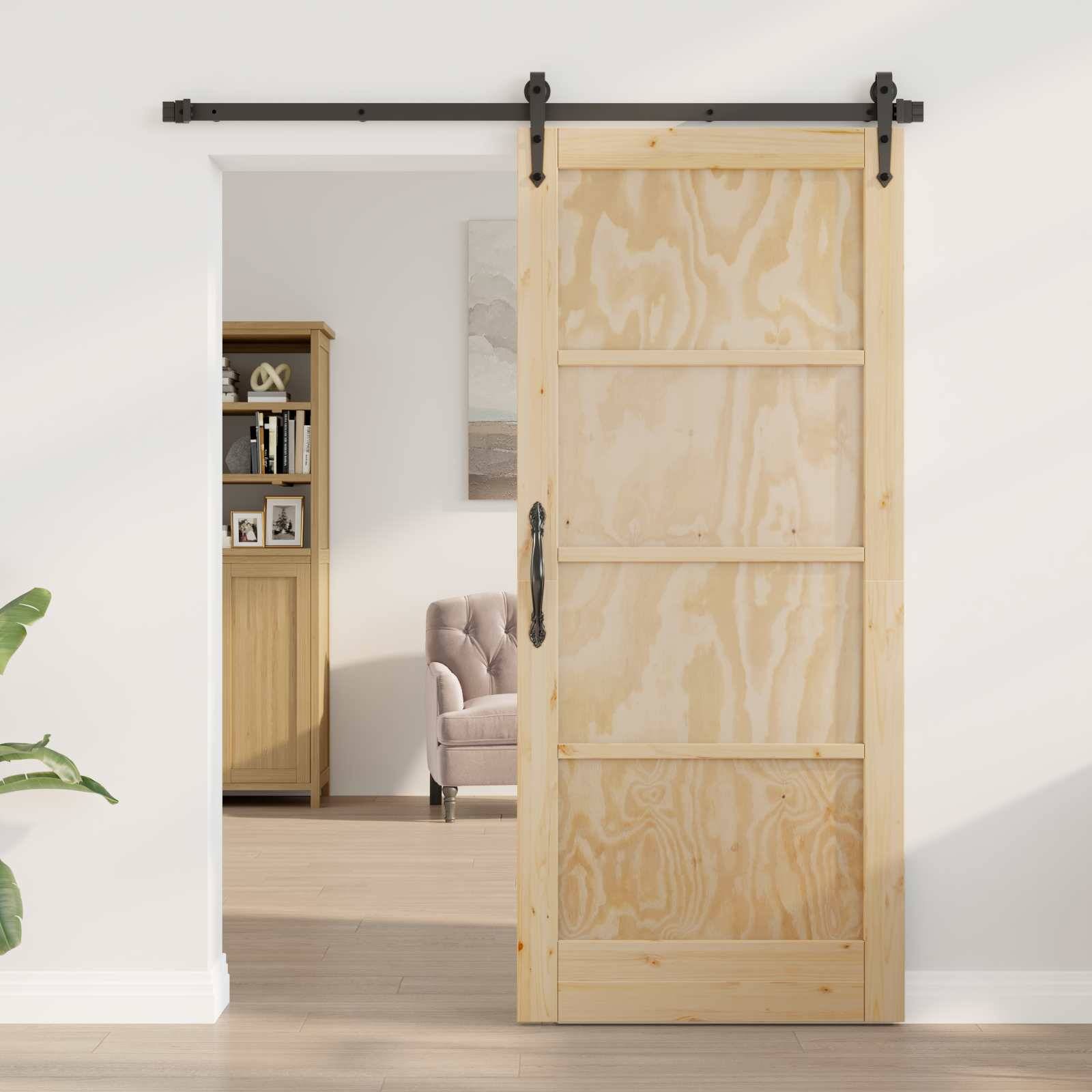 vidaXL Schiebetür ORKDAL Natürlich und Schwarz 86 x 211 cm
