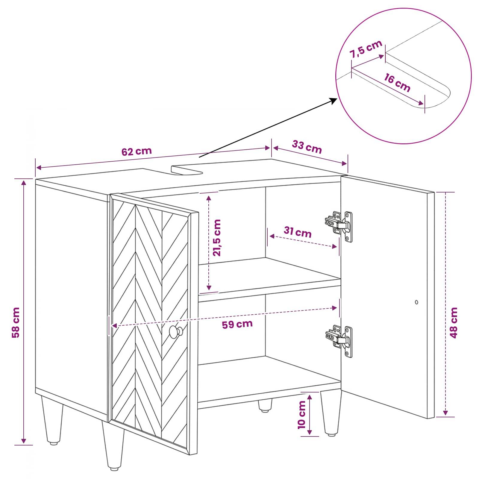 vidaXL Waschbeckenunterschrank Braun 62 x 33 x 58 cm Massivholz Mango