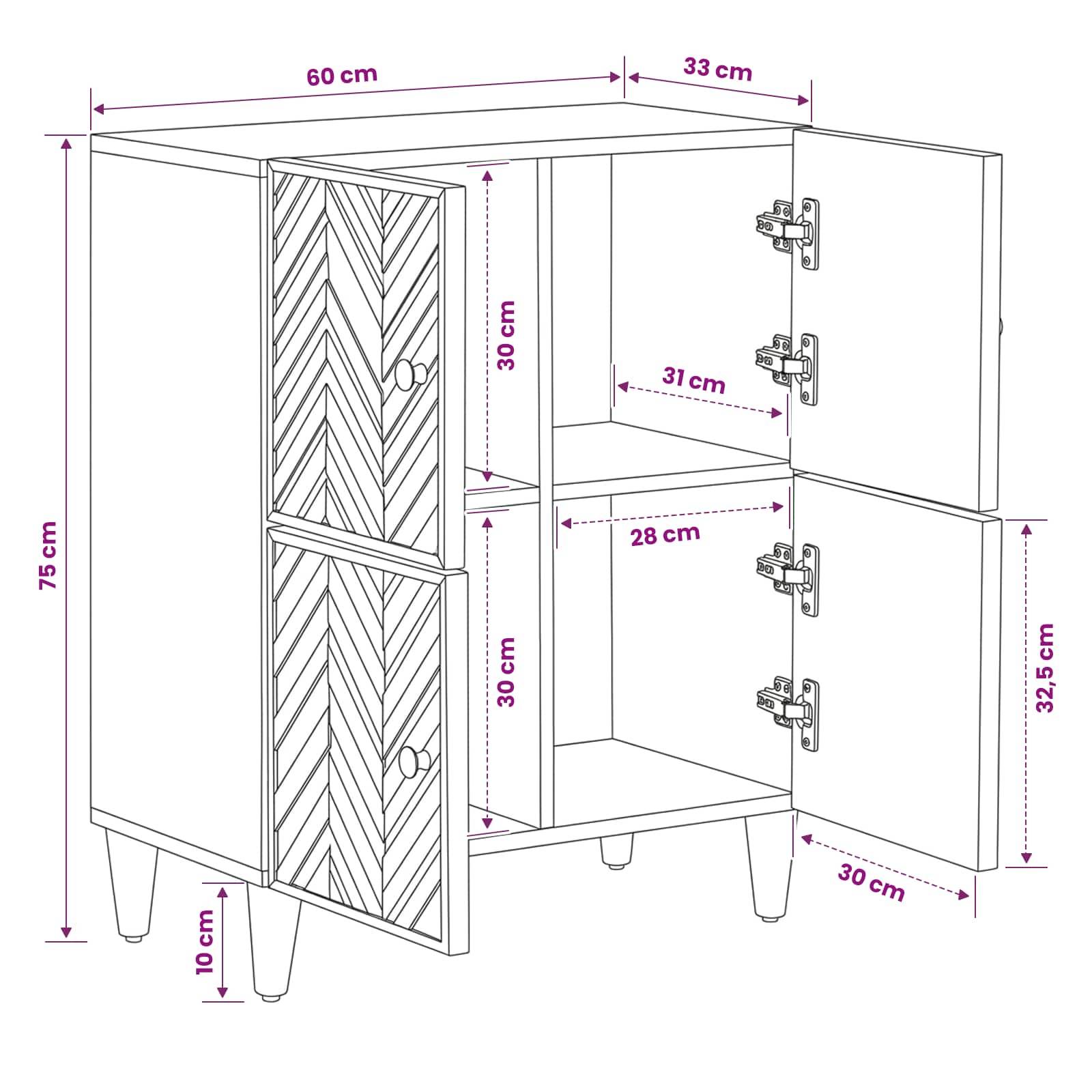 vidaXL Stauraumschränke Braun 60 x 33,5 x 75 cm Massivholz Mango