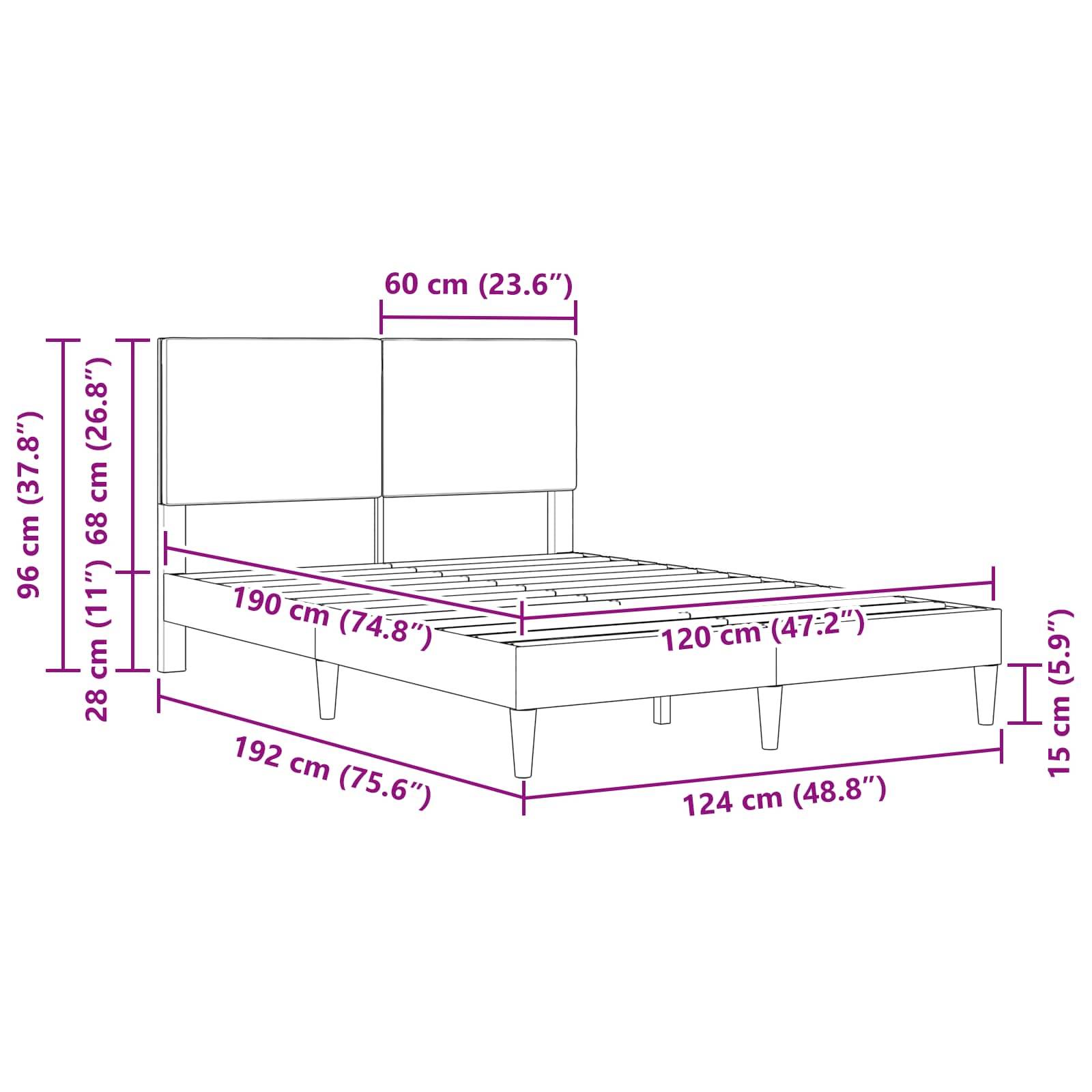 vidaXL Bettrahmen mit Kopfteil Hellgrau 120 x 190 cm Cordstoff