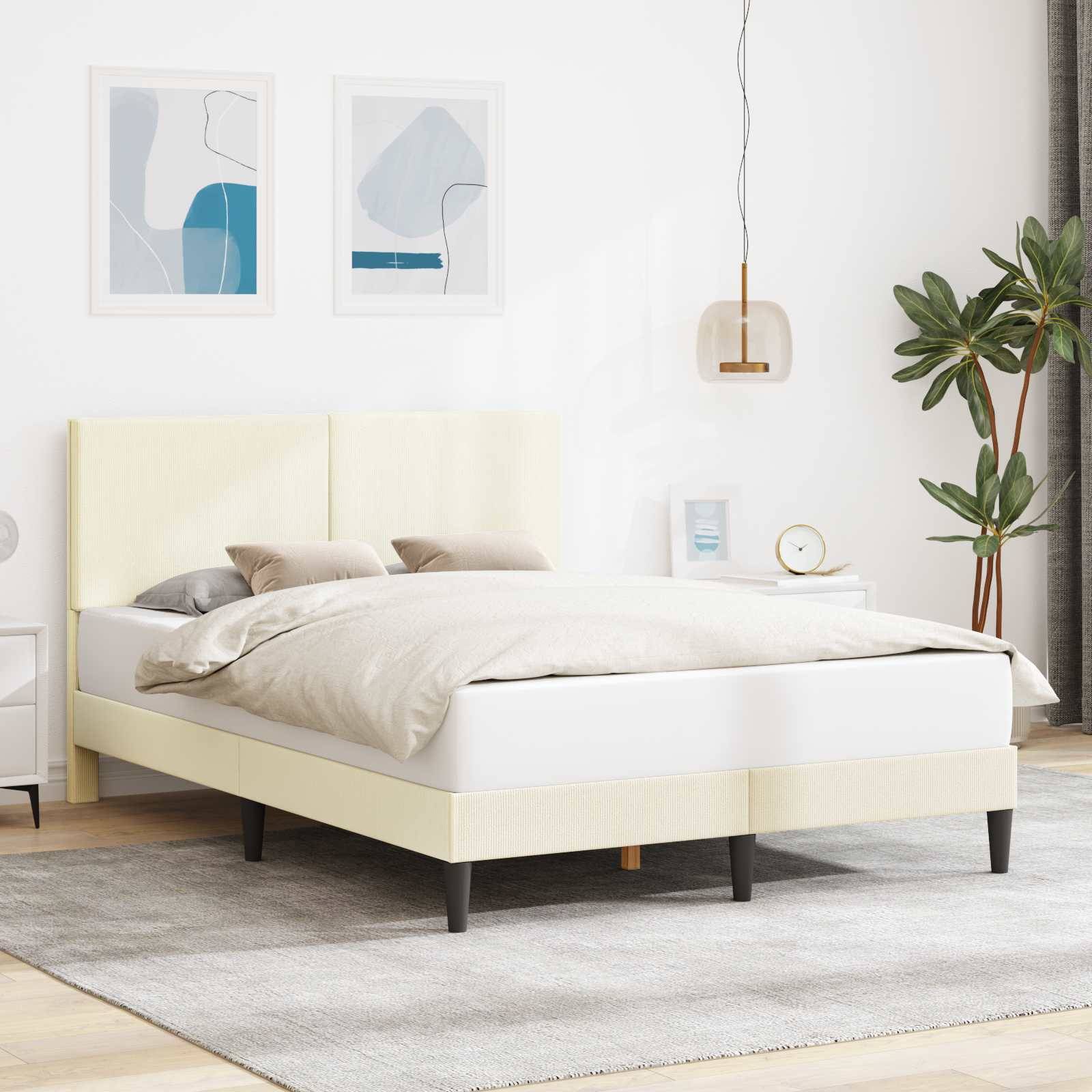 vidaXL Bettrahmen mit Kopfteil Creme 120 x 190 cm Cordstoff