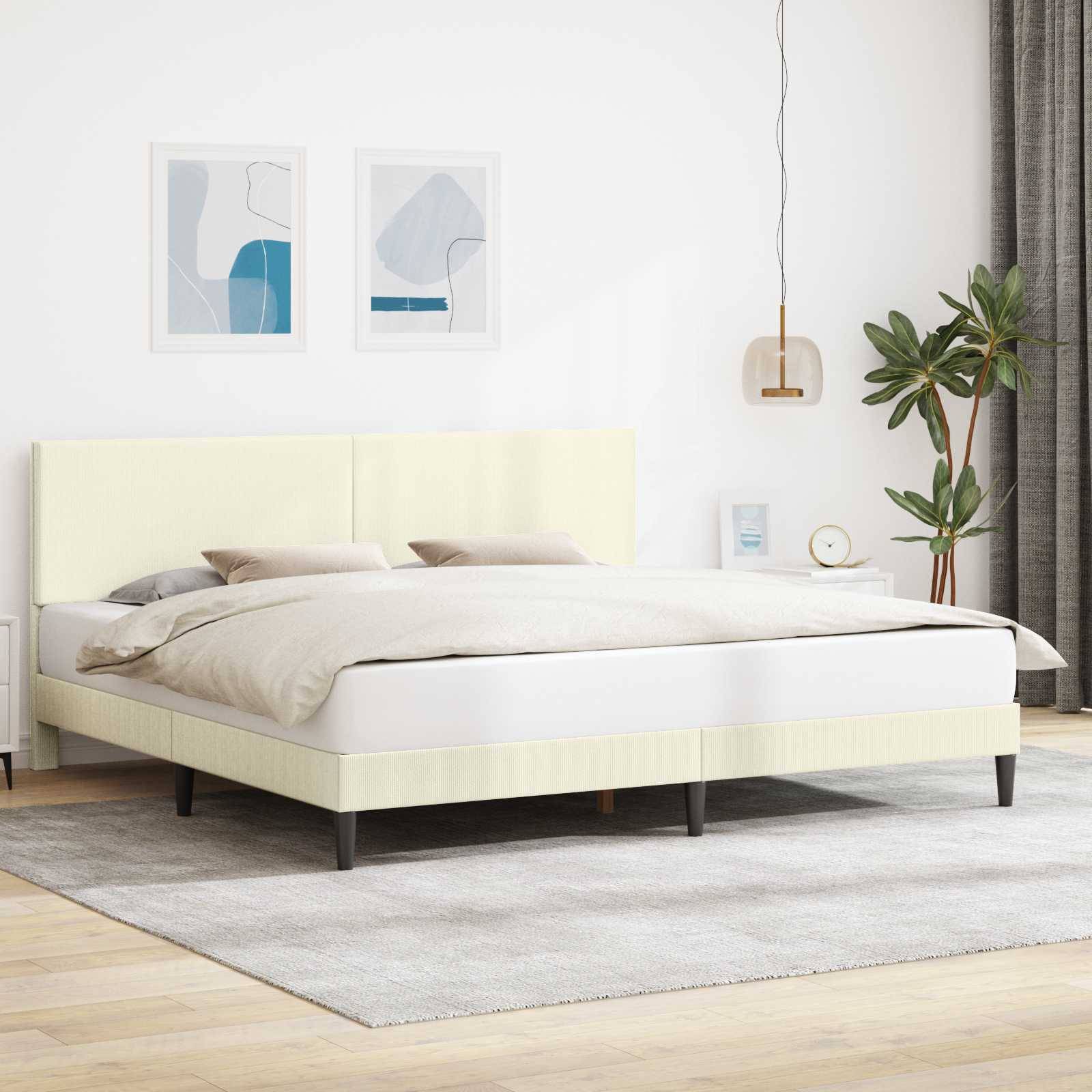 vidaXL Bettrahmen mit Kopfteil Creme 180 x 200 cm Cordstoff