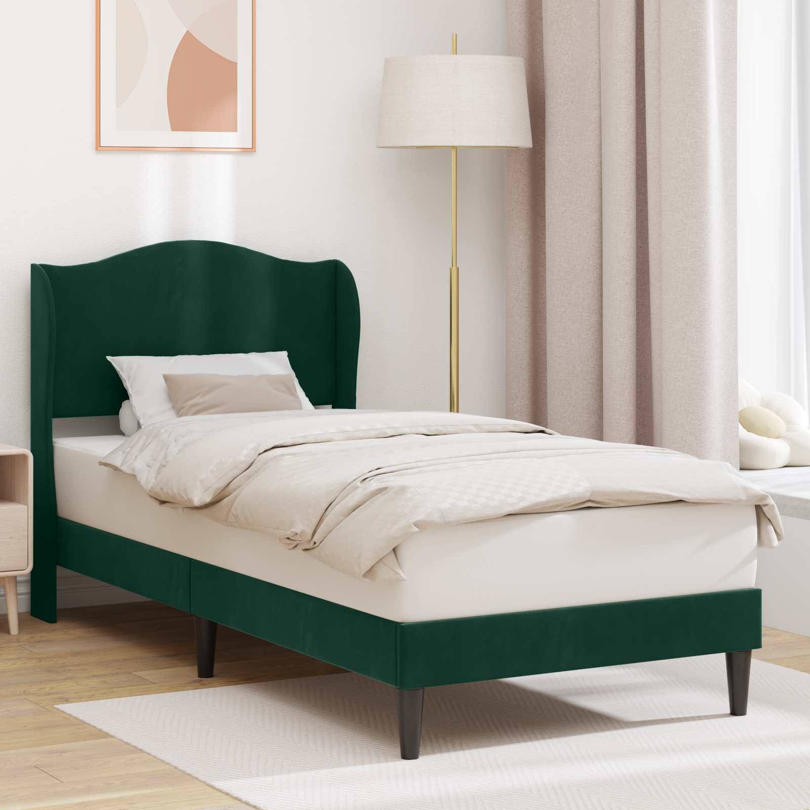 vidaXL Bettrahmen mit Kopfteil Dunkelgrün 90 x 190 cm Samt