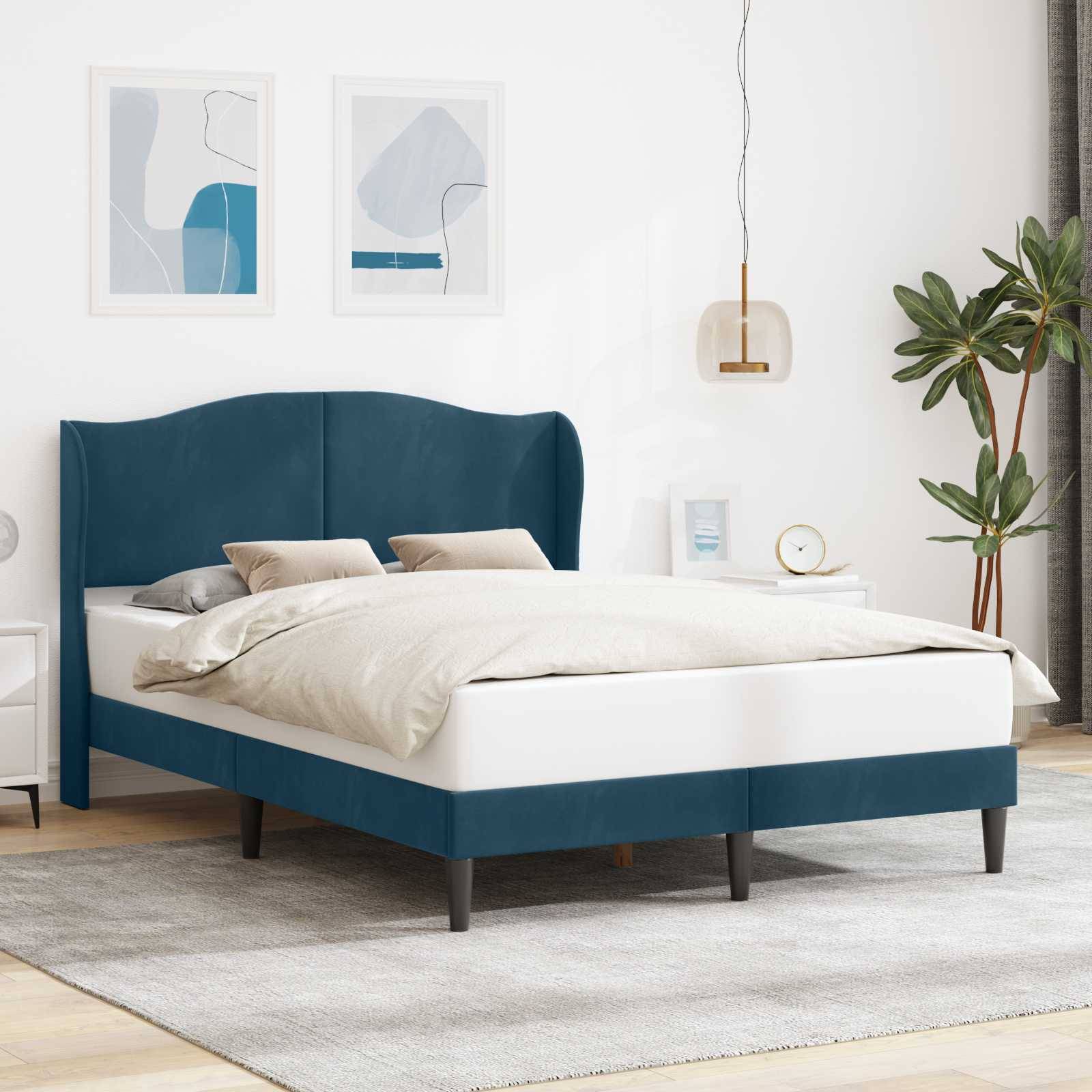 vidaXL Bettrahmen mit Kopfteil Blau 140 x 190 cm Samt