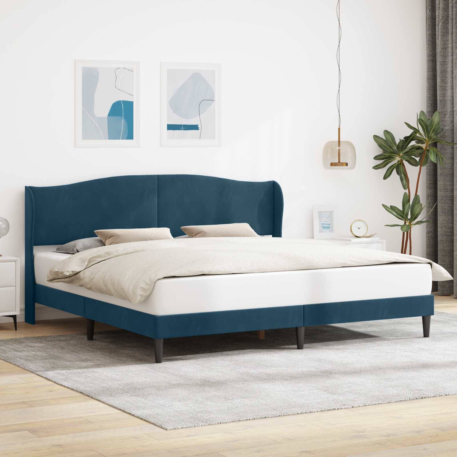 vidaXL Bettrahmen mit Kopfteil Blau 180 x 200 cm Samt