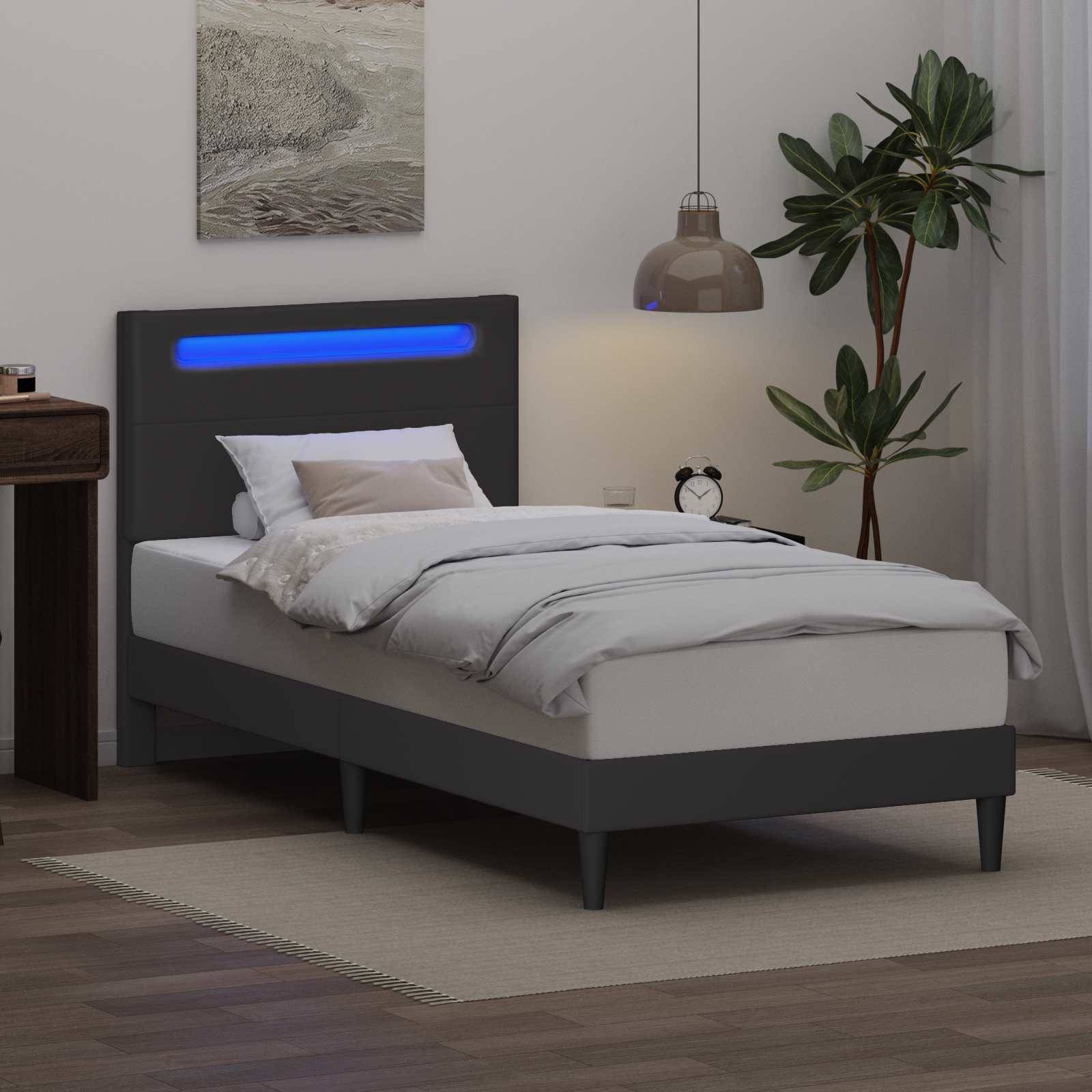 vidaXL Bettrahmen mit LED-Lichtleisten Grau 100 x 200 cm Kunstleder