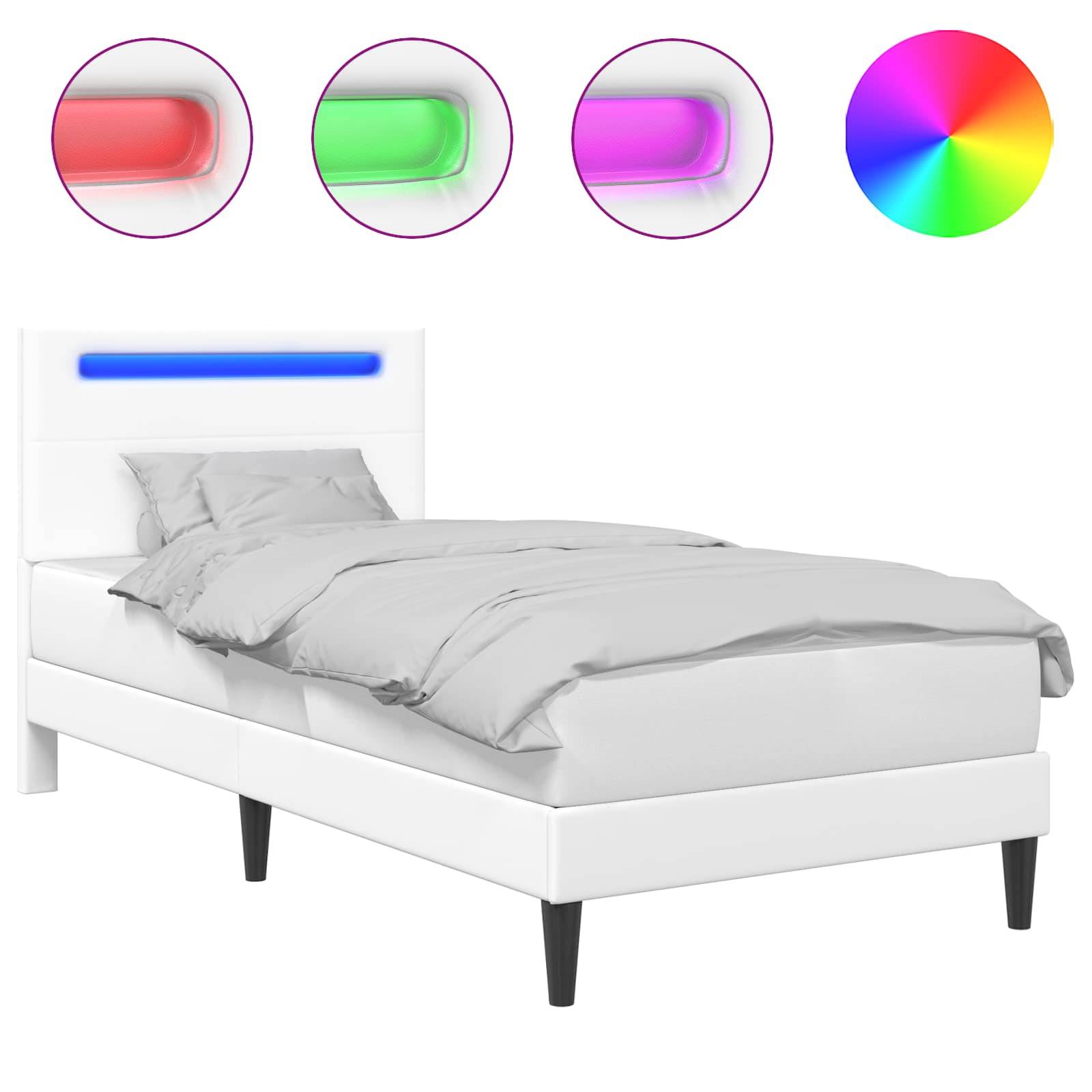vidaXL Bettrahmen mit LED-Lichtleisten Weiß 100 x 200 cm Kunstleder