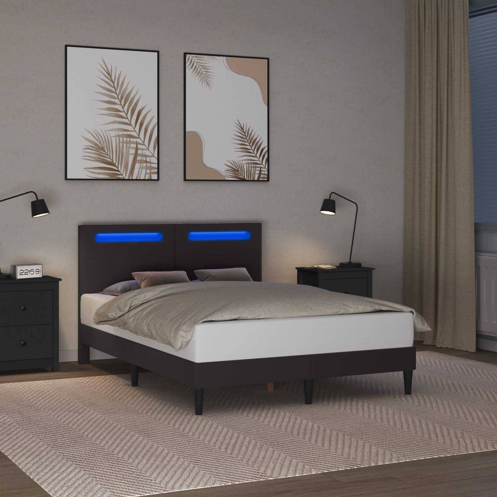 vidaXL Bettrahmen mit LED-Lichtleisten Grau 120 x 190 cm Kunstleder