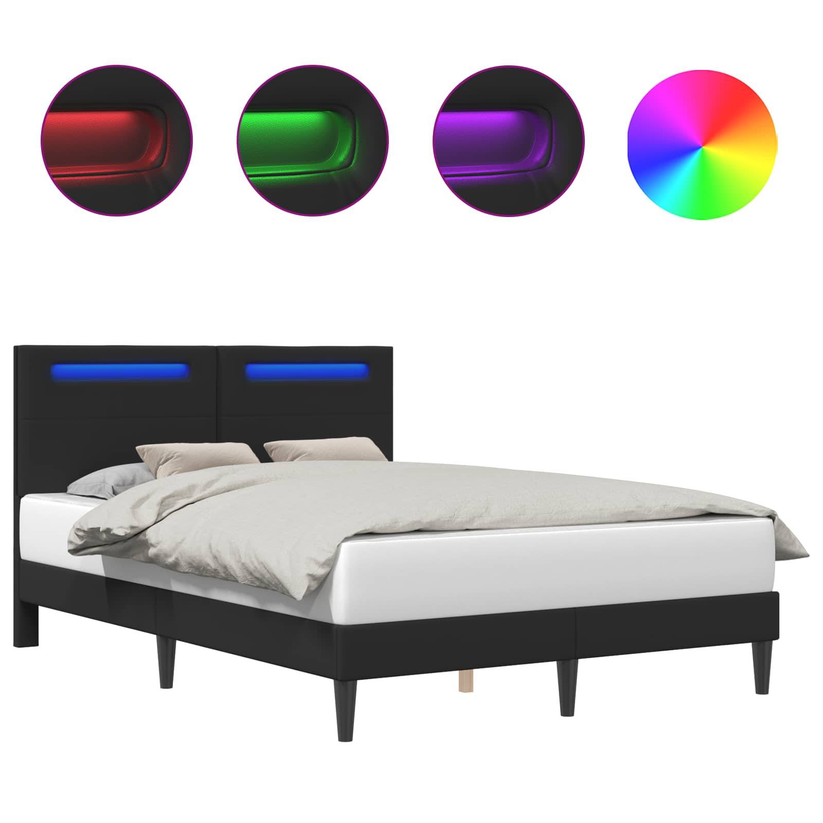 vidaXL Bettrahmen mit LED-Lichtleisten Schwarz 120 x 190 cm Kunstleder
