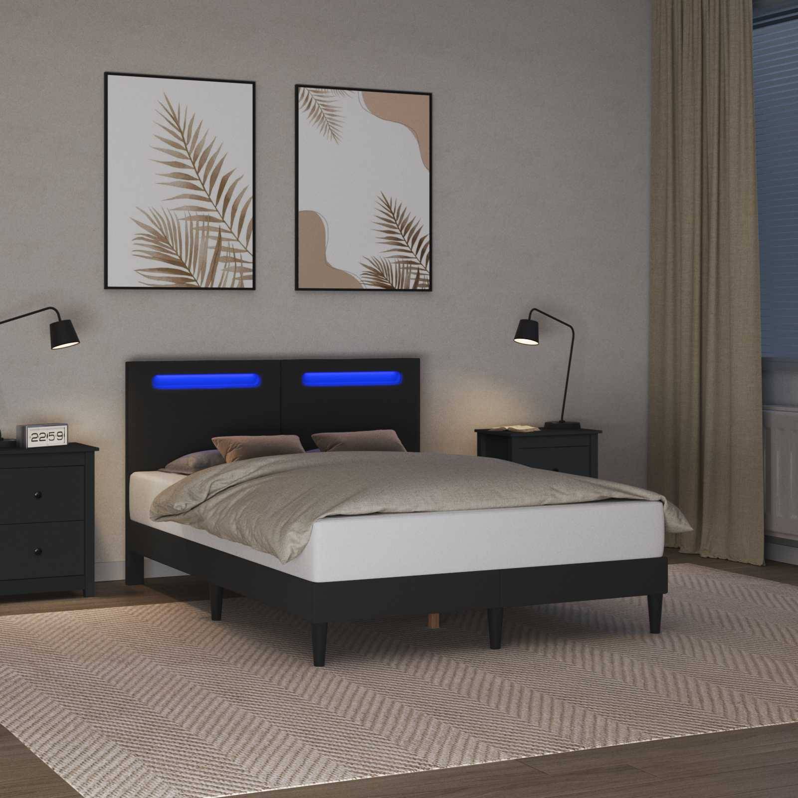 vidaXL Bettrahmen mit LED-Lichtleisten Schwarz 120 x 190 cm Kunstleder