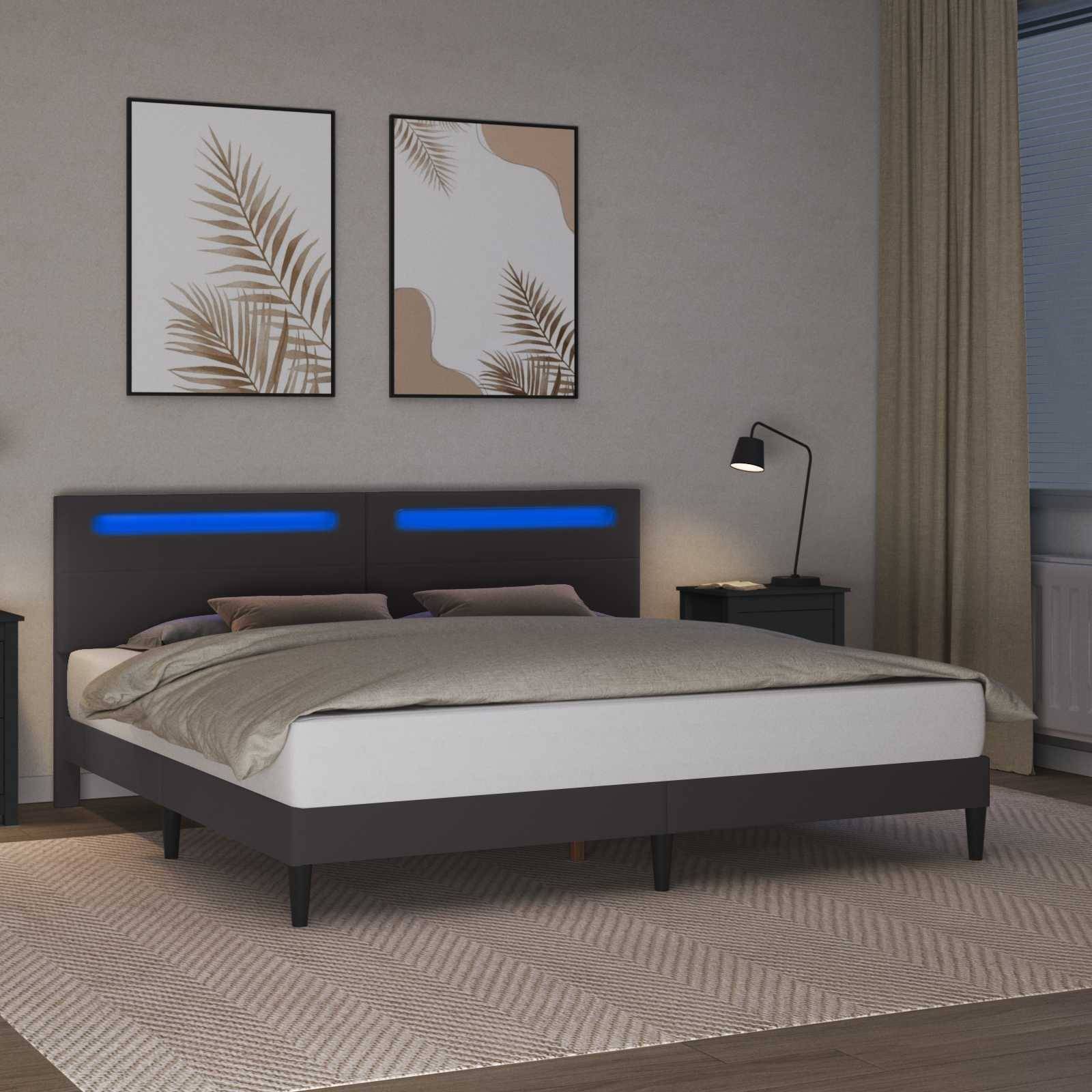 vidaXL Bettrahmen mit LED-Lichtleisten Grau 180 x 200 cm Kunstleder