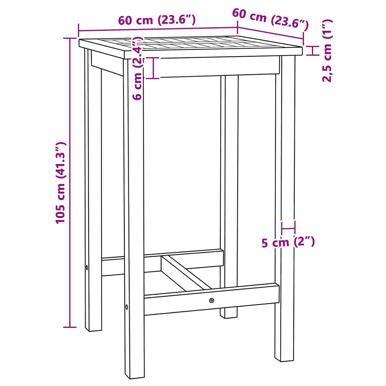 vidaXL Bartisch Natur 60 x 60 x 105 cm Massiv-Teak