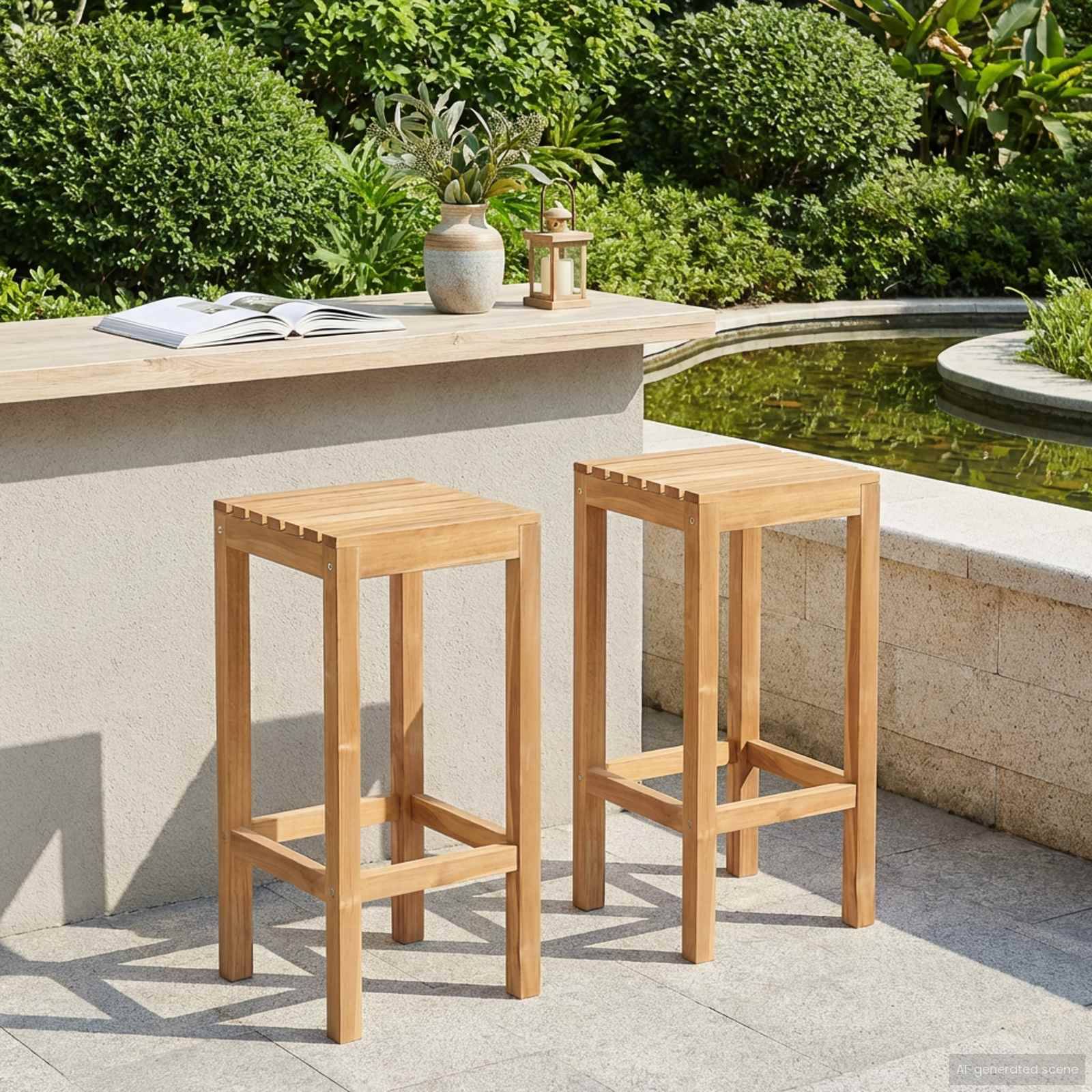 vidaXL Barhocker 2 pcs Braun Massivholz Teak