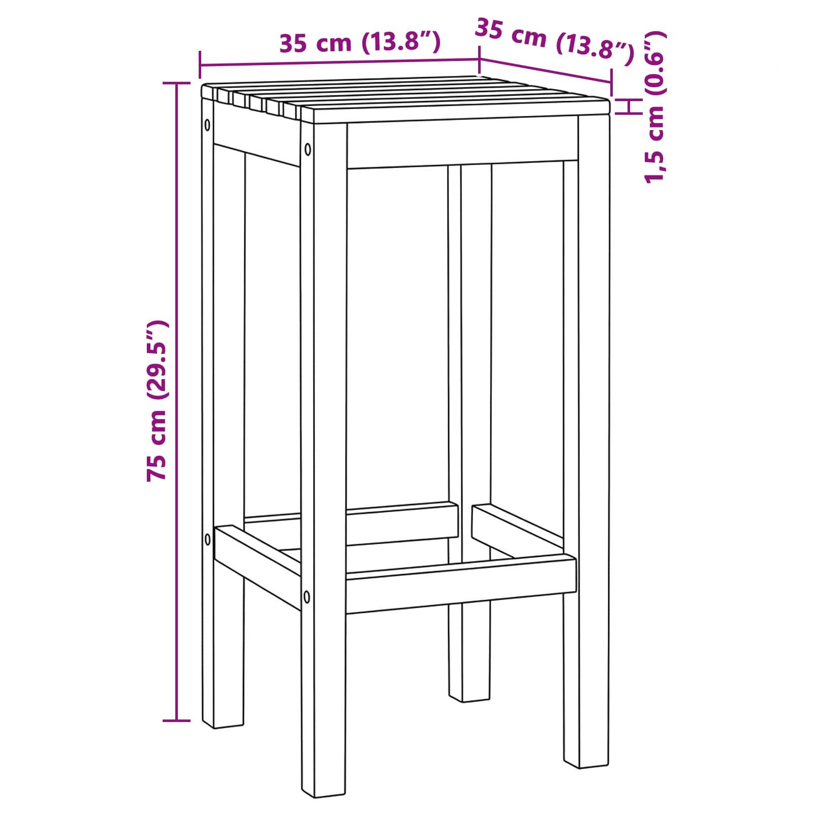 vidaXL Barhocker 2 pcs Braun Massivholz Teak