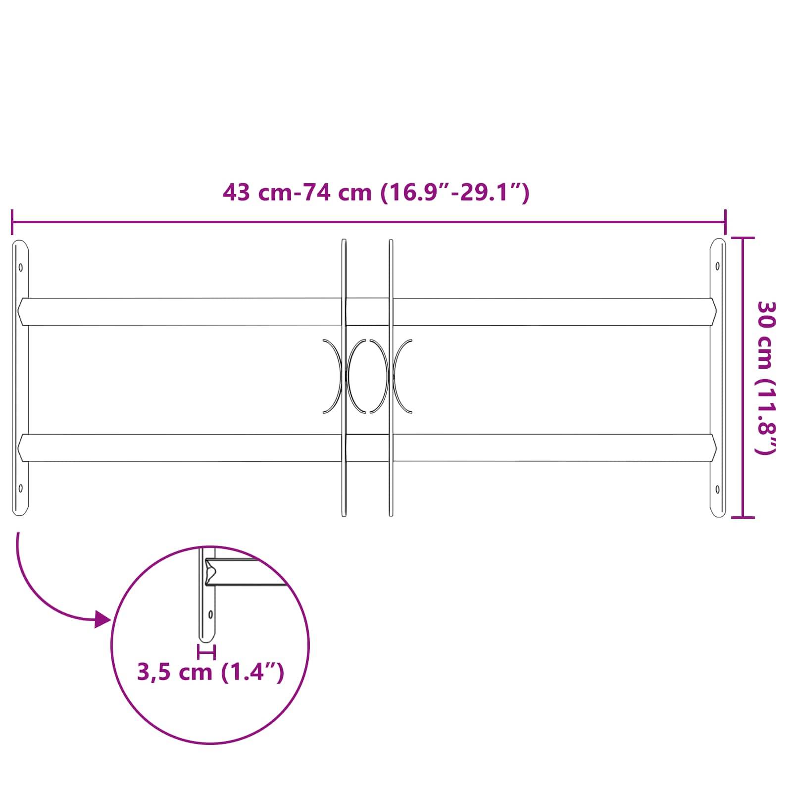 vidaXL Sicherheitsgitter für Fenster mit 2 Querstangen 43-74 cm