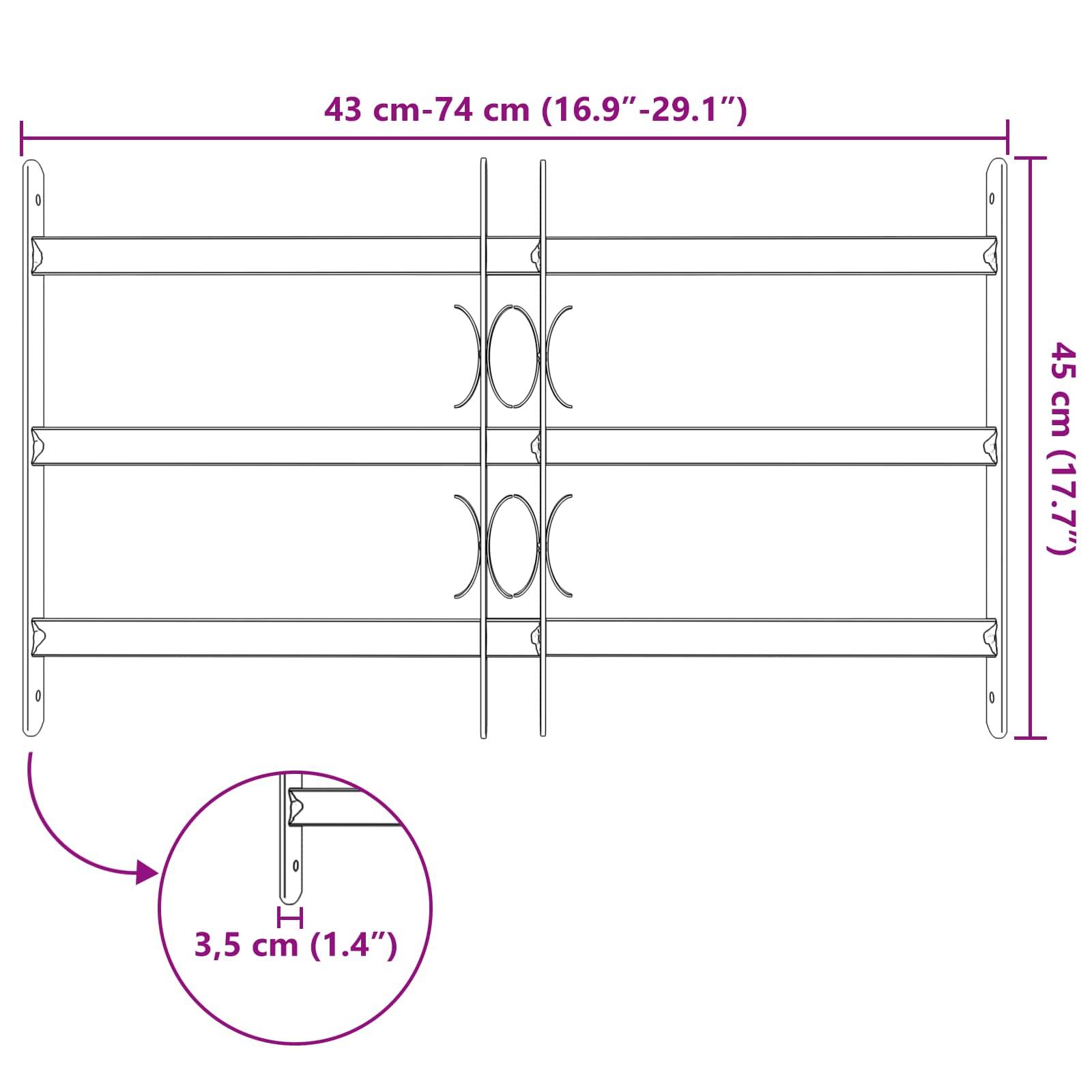 vidaXL Sicherheitsgitter für Fenster mit 3 Querstangen 43-74 cm