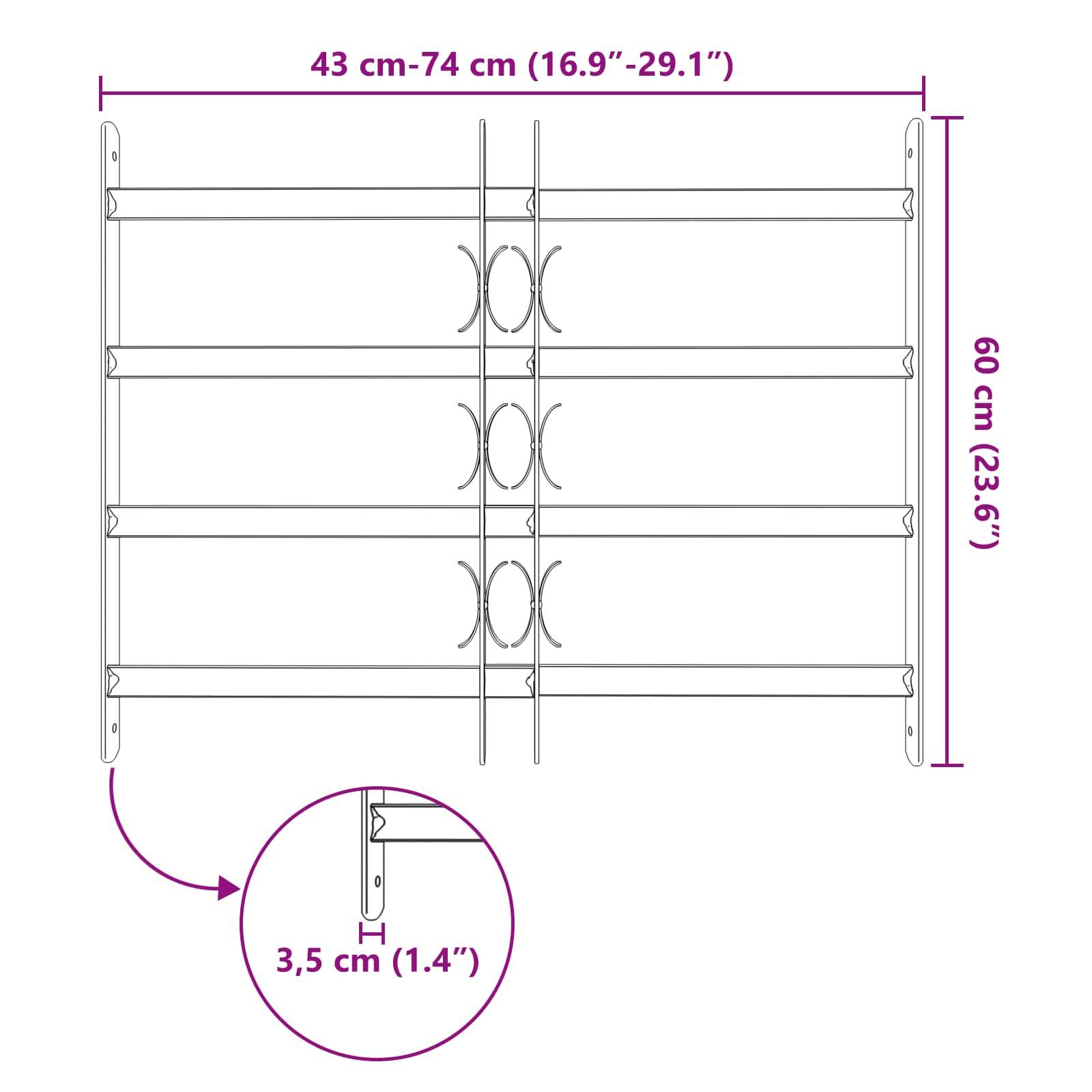 vidaXL Sicherheitsgitter für Fenster mit 4 Querstangen 43-74 cm