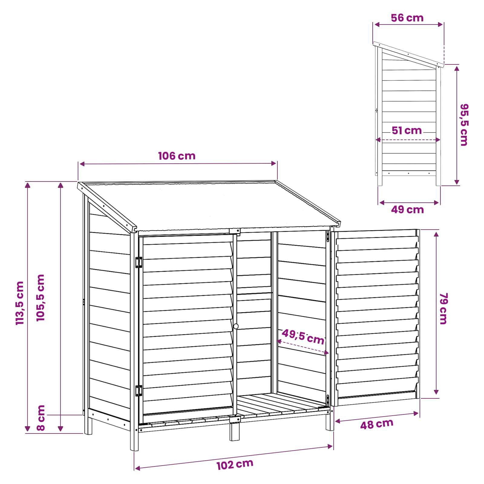 vidaXL Garten Shed Natur 106 x 56 x 113,5 cm Massivholz aus Fichte