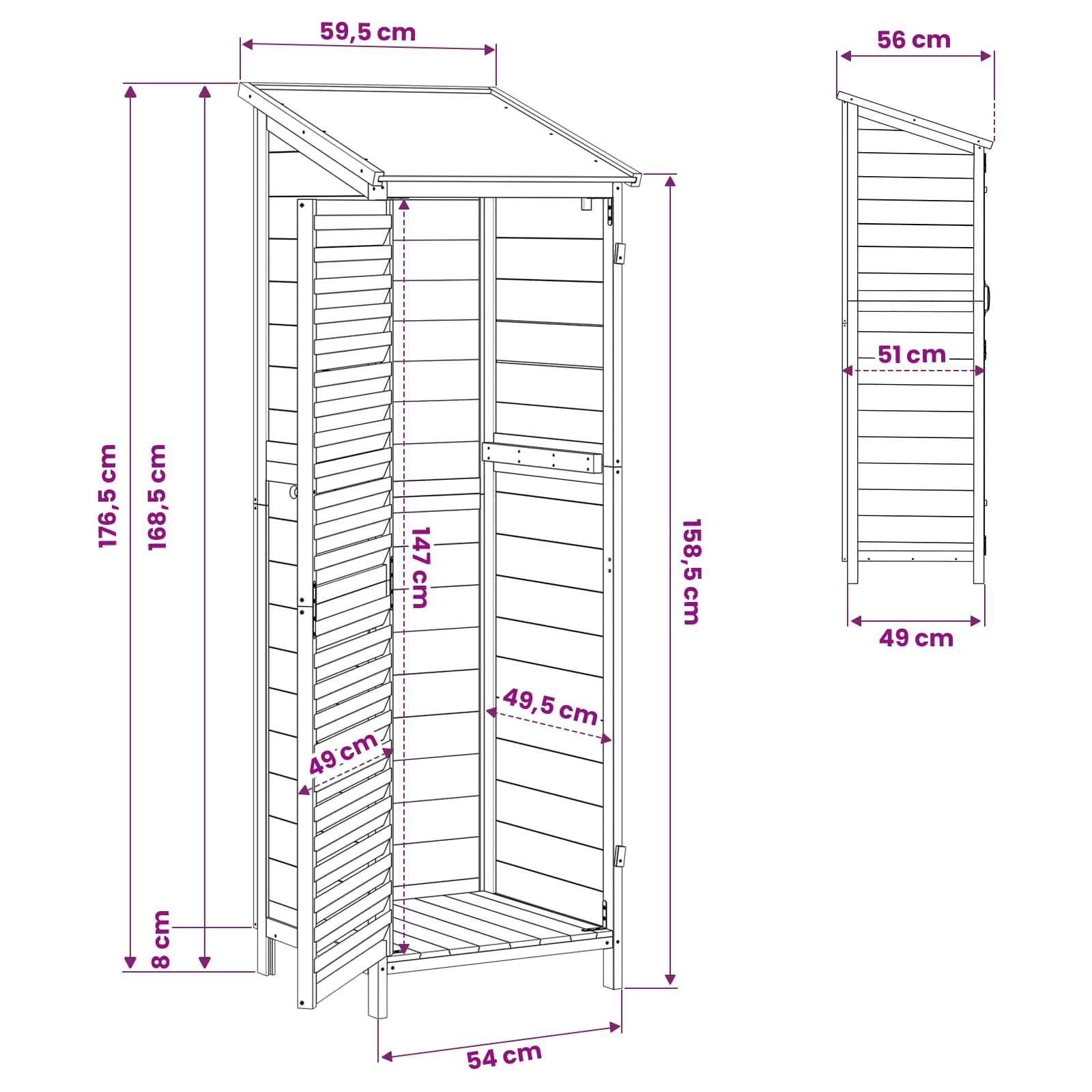 vidaXL Garten Shed Natur 59 x 56 x 176 cm Massivholz aus Fichte