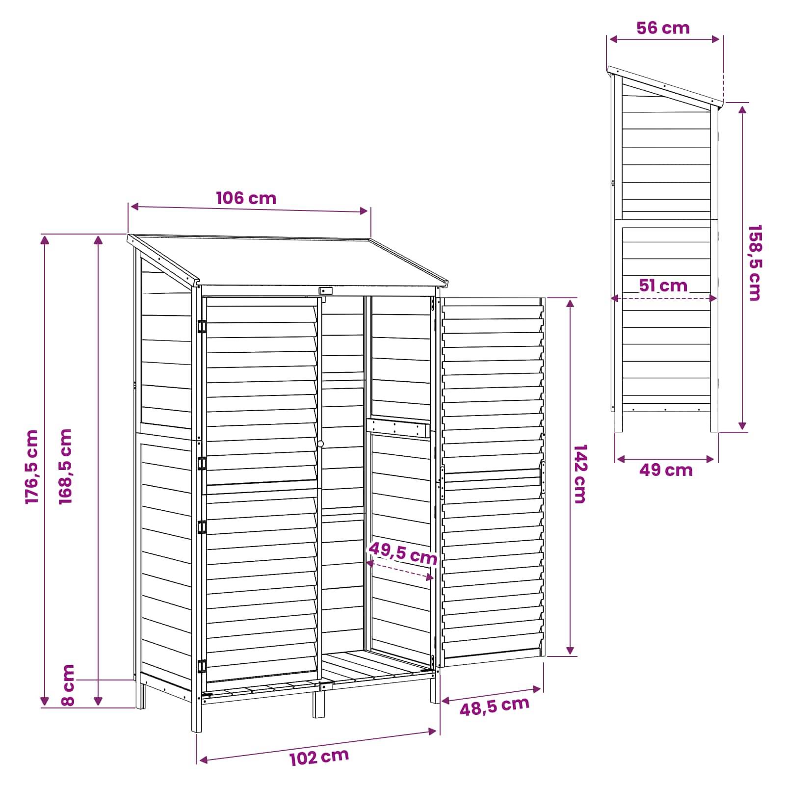 vidaXL Garten Shed Natur 106 x 56 x 176,5 cm Massivholz aus Fichte