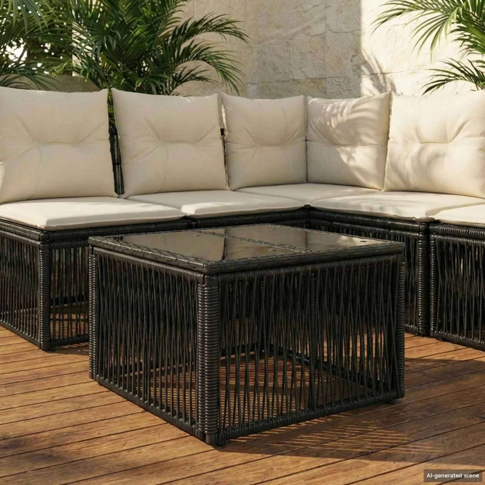 vidaXL Gartentisch Schwarz 55 x 55 x 37 cm PE Rattan und Glas