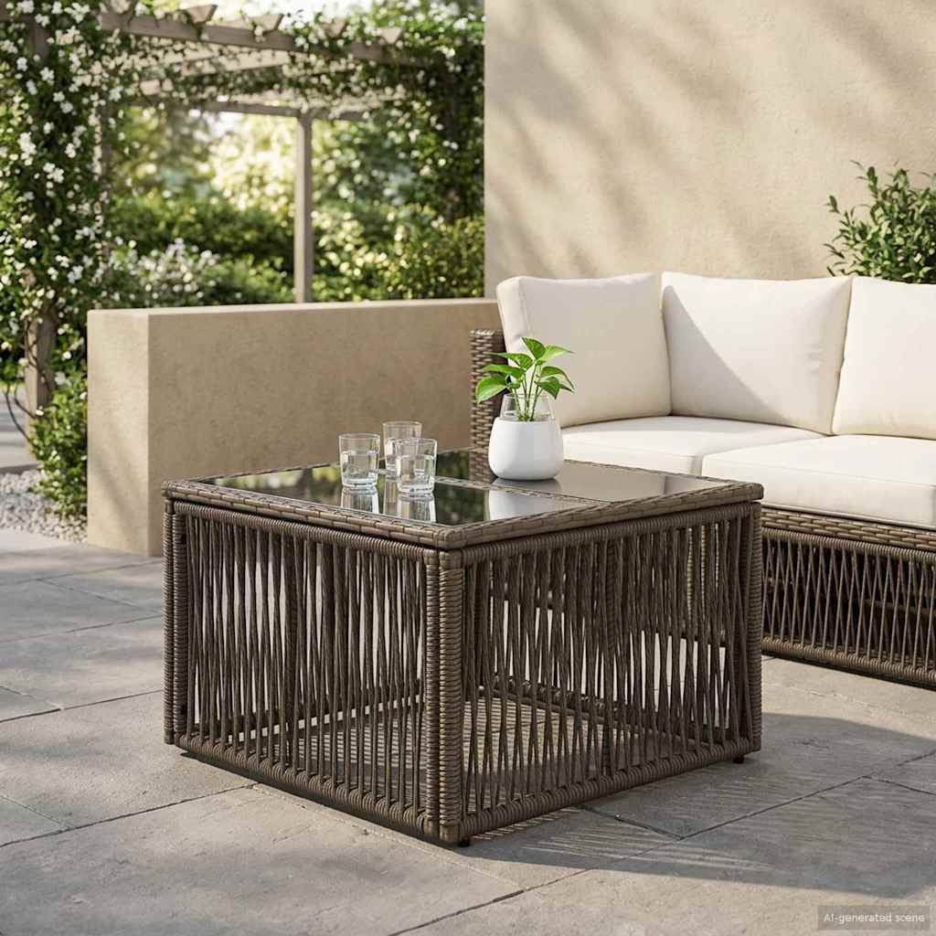 vidaXL Gartentisch Grau und Schwarz 55 x 55 x 37 cm PE Rattan und Glas