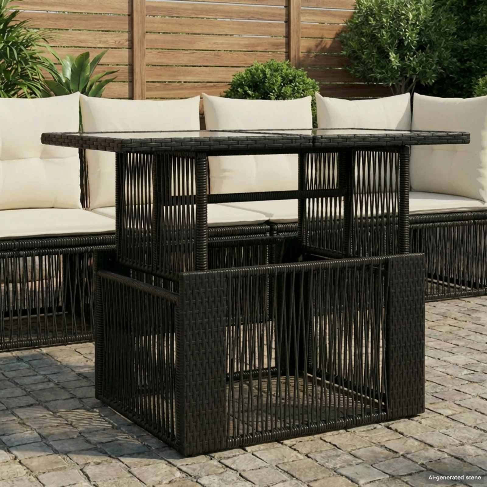 vidaXL Gartentisch Schwarz 100 x 55 x 37 cm PE Rattan und Glas