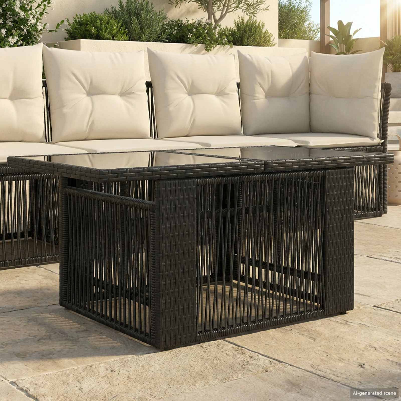 vidaXL Gartentisch Schwarz 100 x 55 x 37 cm PE Rattan und Glas