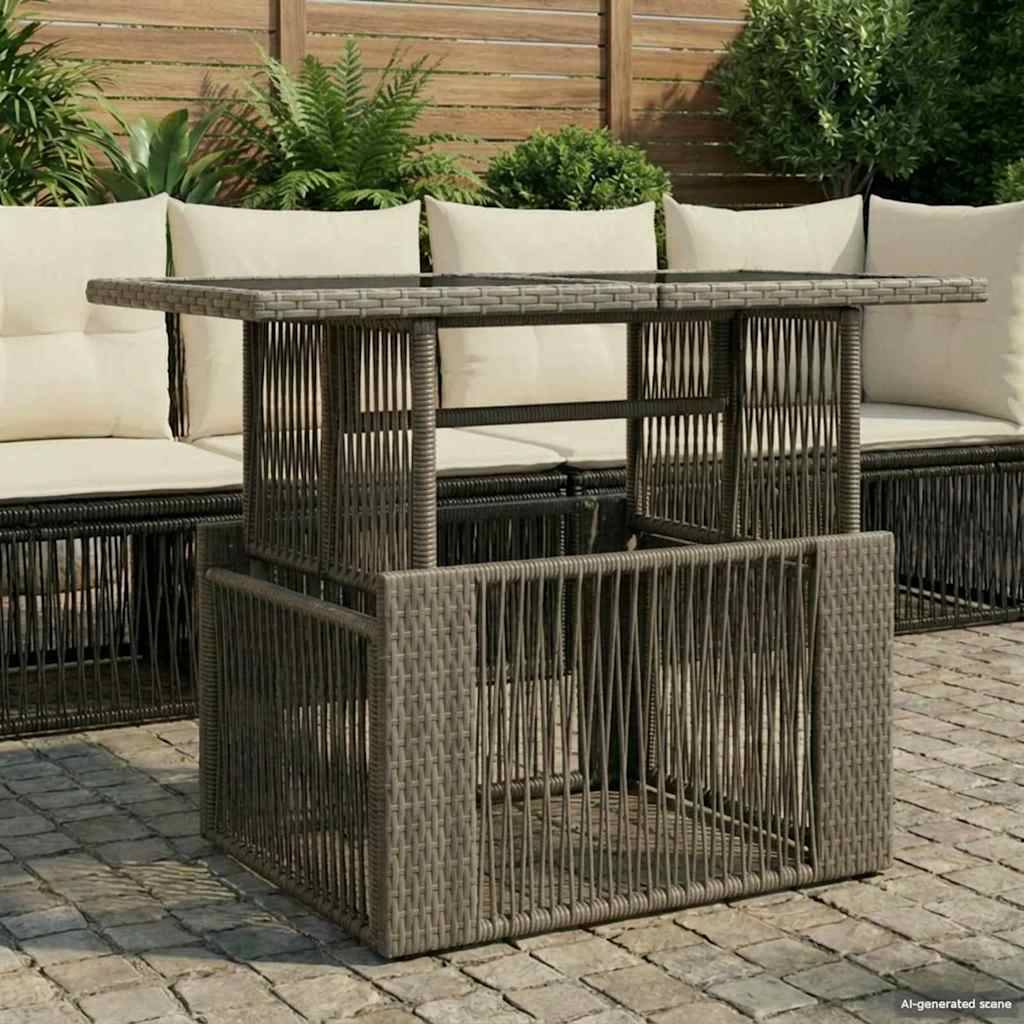 vidaXL Gartentisch Grau 100 x 55 x 37 cm PE Rattan und Glas