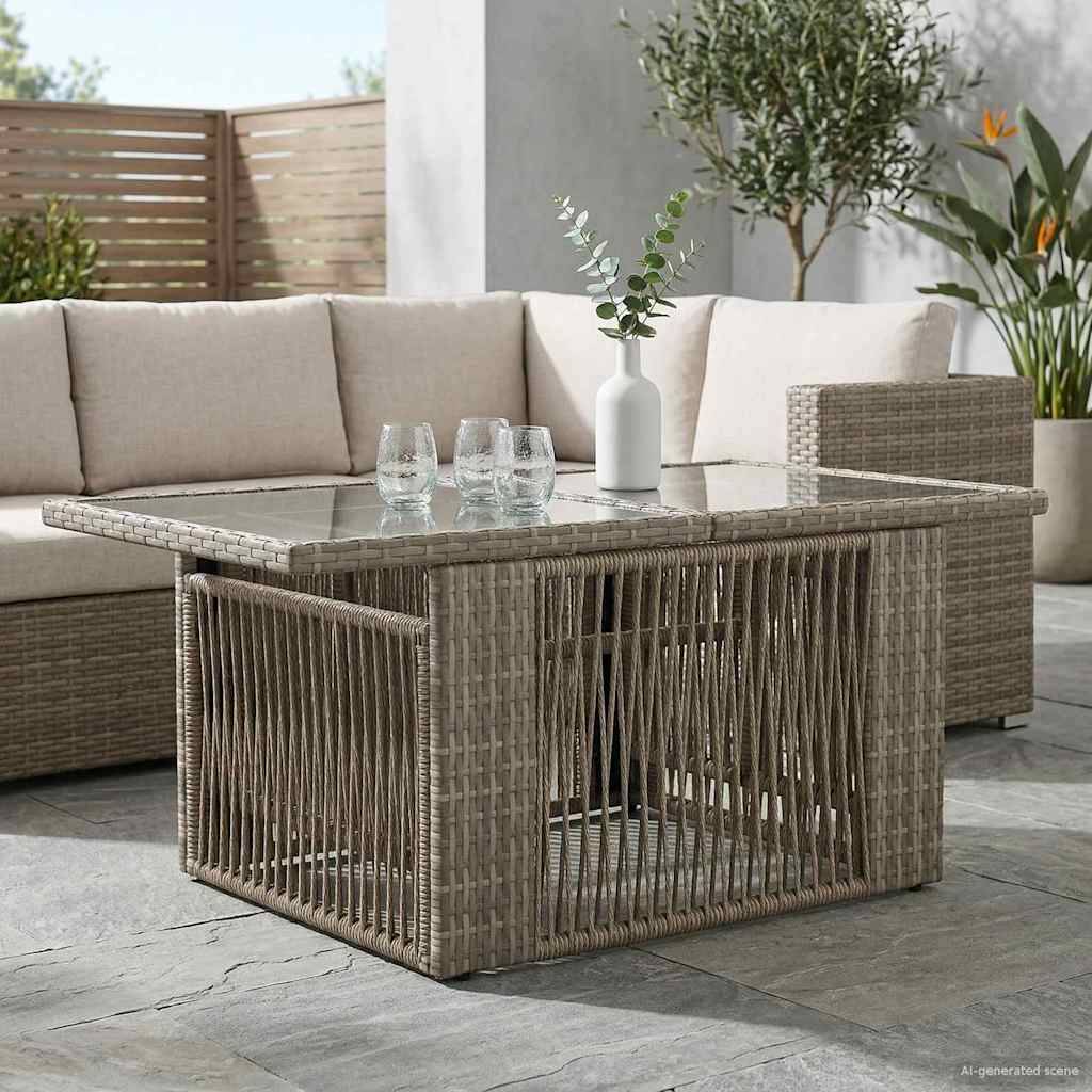 vidaXL Gartentisch Grau 100 x 55 x 37 cm PE Rattan und Glas