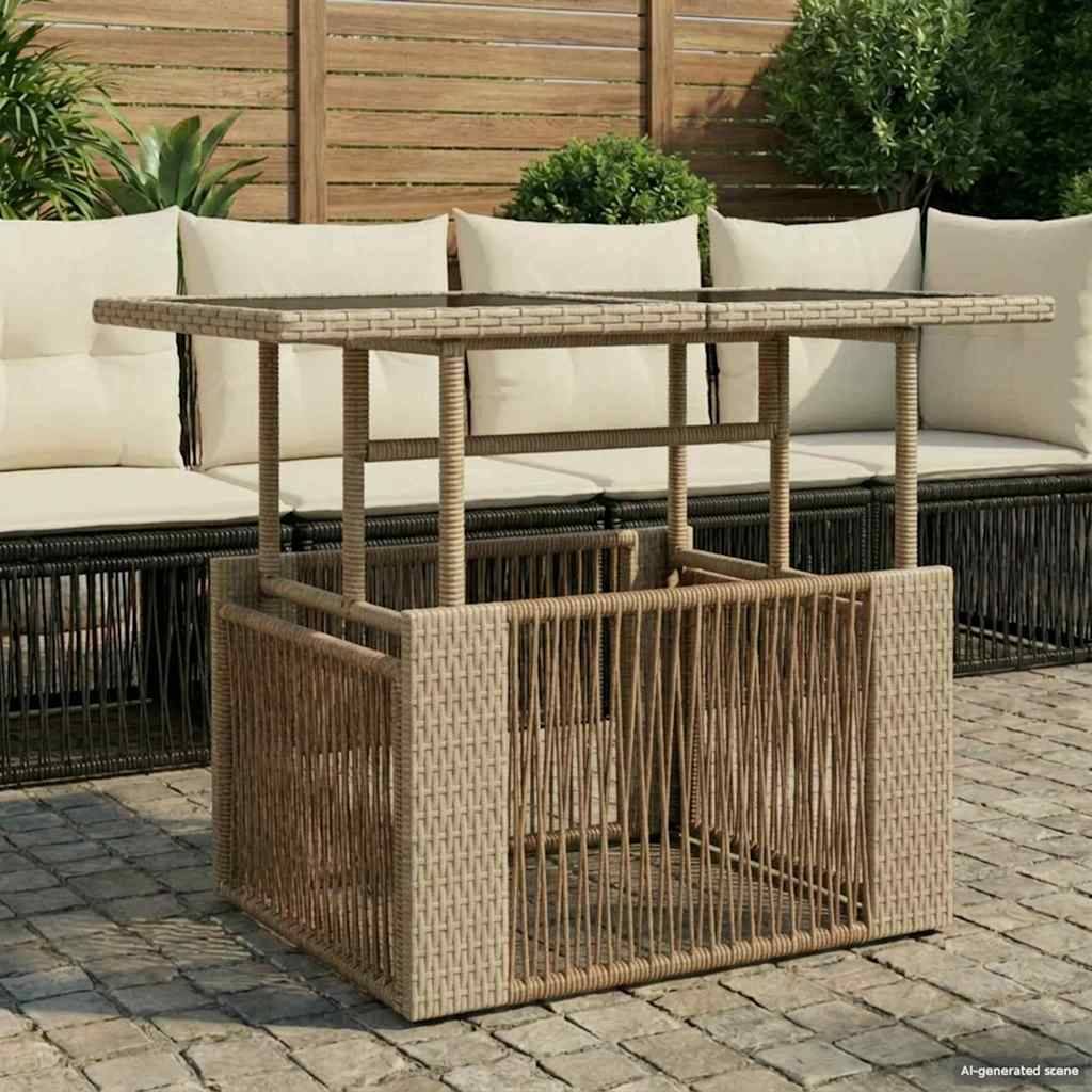 vidaXL Gartentisch Beige 100 x 55 x 37 cm PE Rattan und Glas