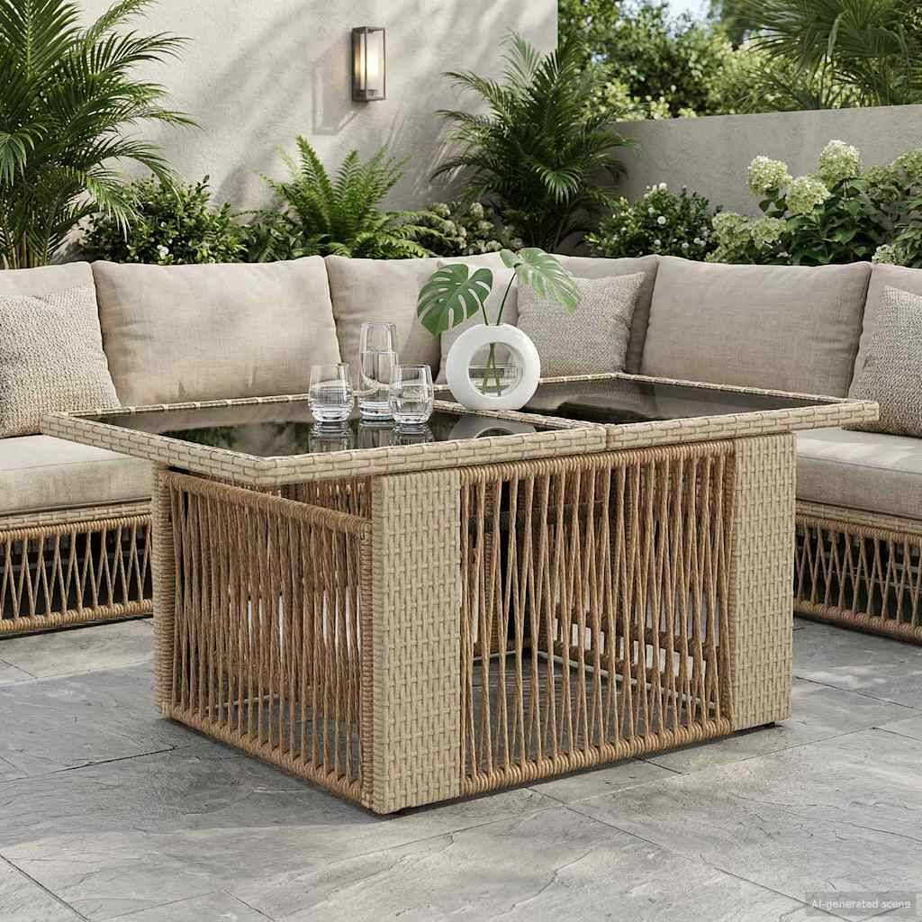 vidaXL Gartentisch Beige 100 x 55 x 37 cm PE Rattan und Glas