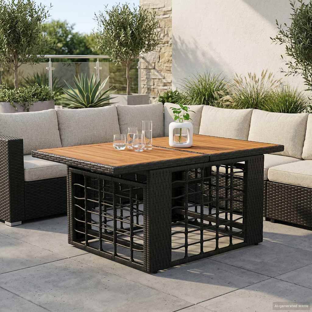 vidaXL Gartentisch Schwarz und Natur 100 x 55 x 37 cm
