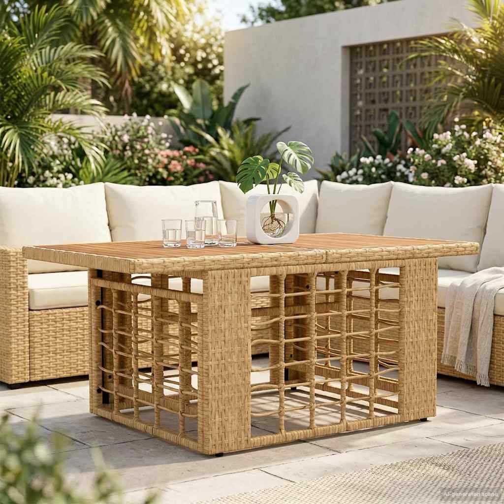 vidaXL Gartentisch Natur 100 x 55 x 37 cm PE Rattan und Glas