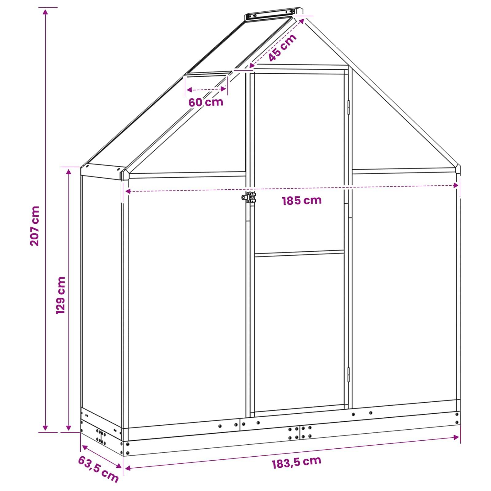 vidaXL Garten Gewächshaus mit Tür Anthrazit 183,5 x 63,5 x 207 cm
