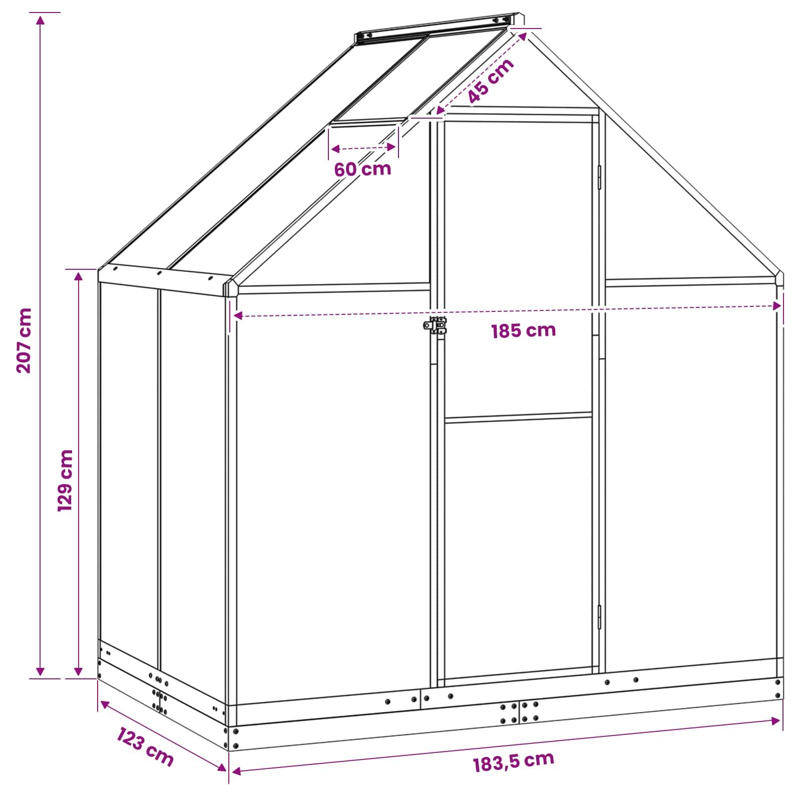 vidaXL Garten Gewächshaus mit Tür Anthrazit 183,5 x 123 x 207 cm