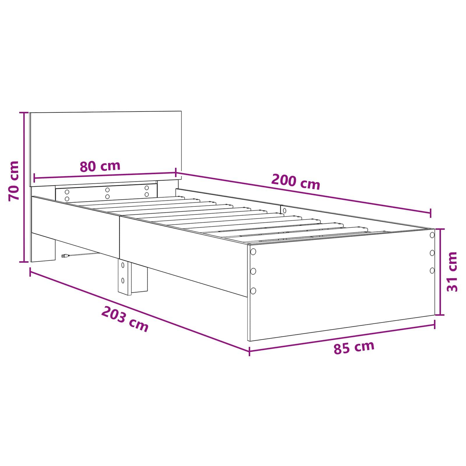 vidaXL Bettgestell mit LED Kunsthandwerk Eiche 80 x 200 cm